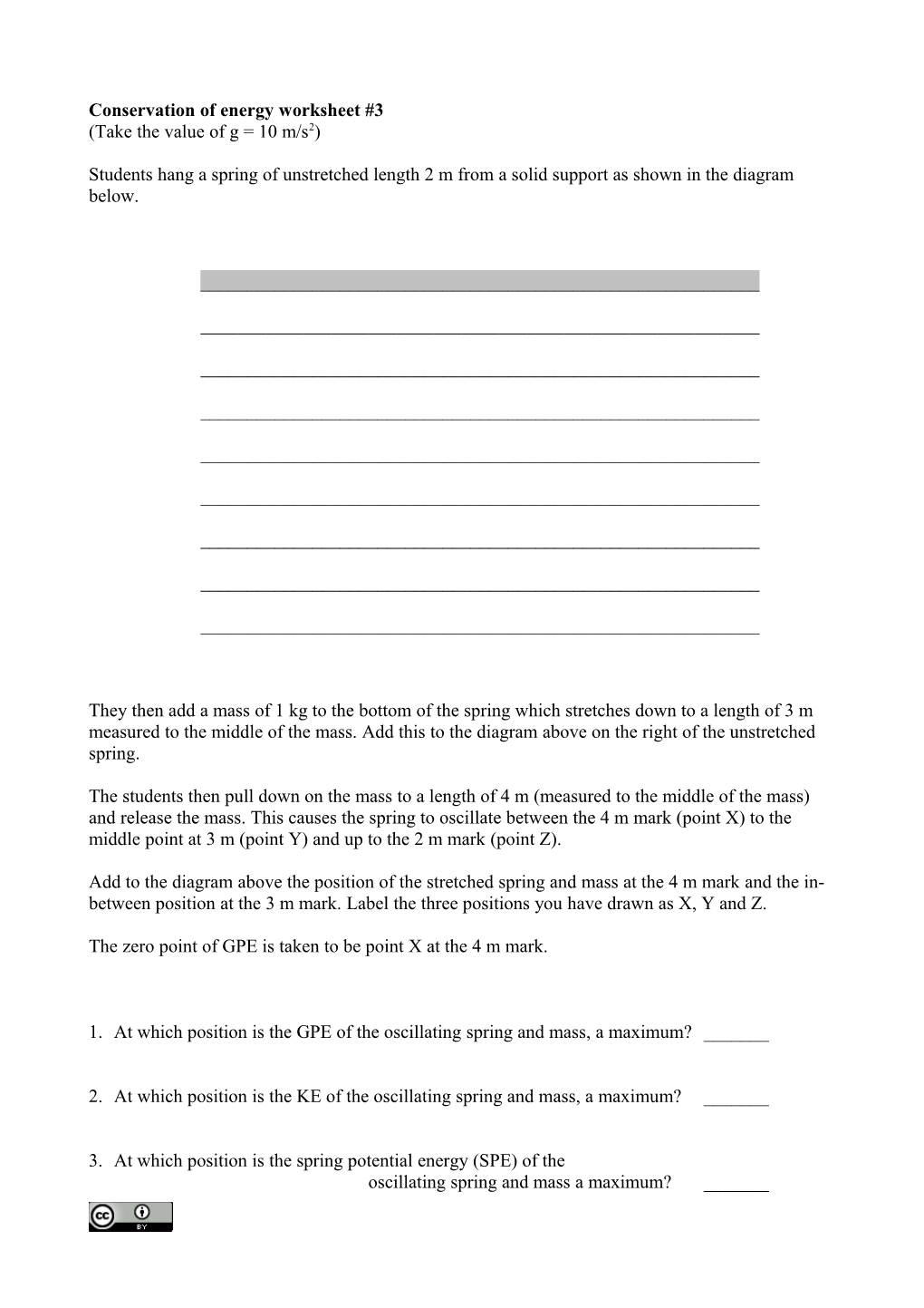 Conservation of Energy Worksheet #3