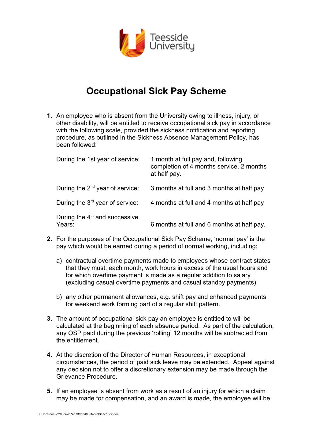 Occupational Sick Pay Scheme