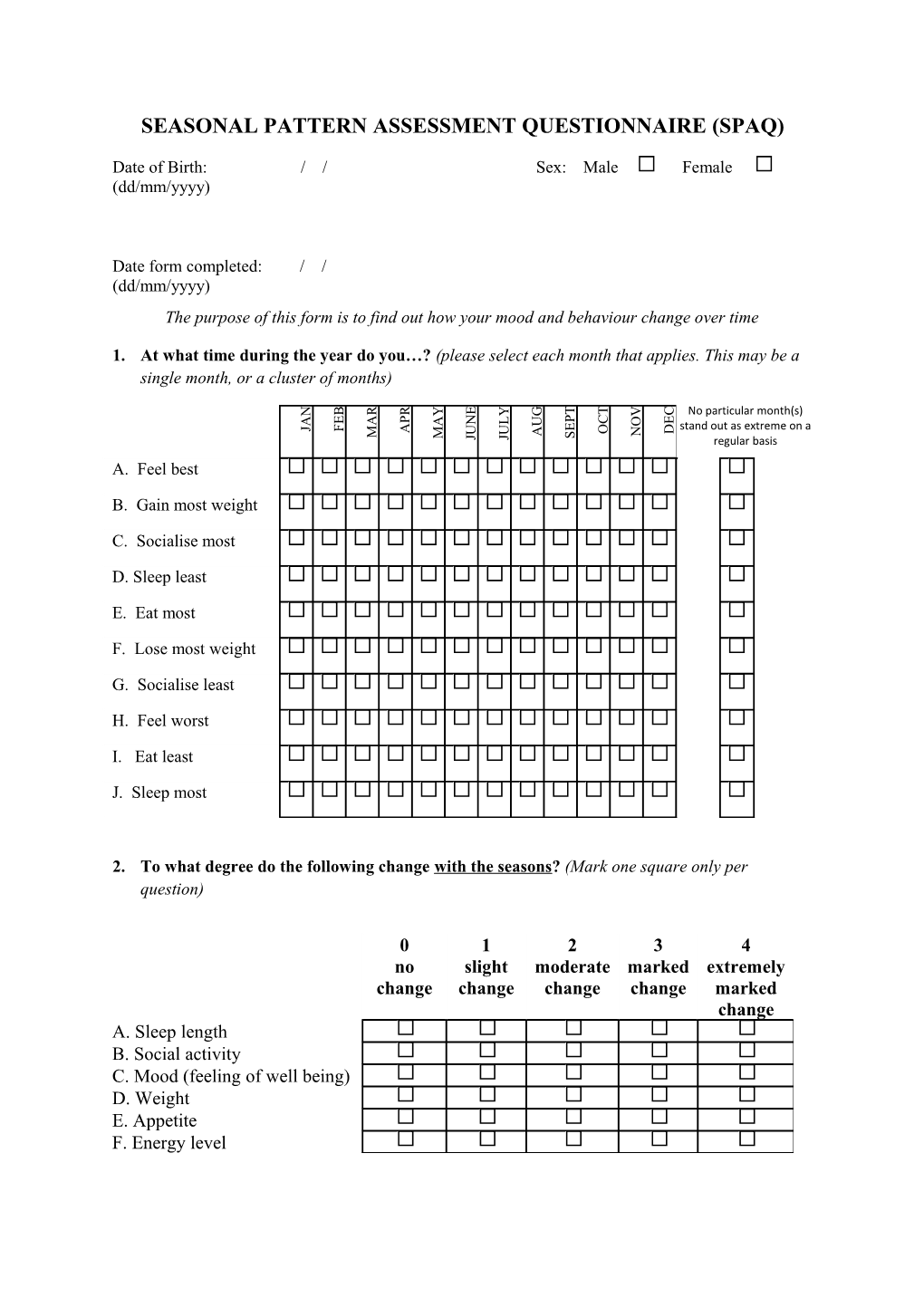 Seasonal Pattern Assessment Questionnaire (Spaq)