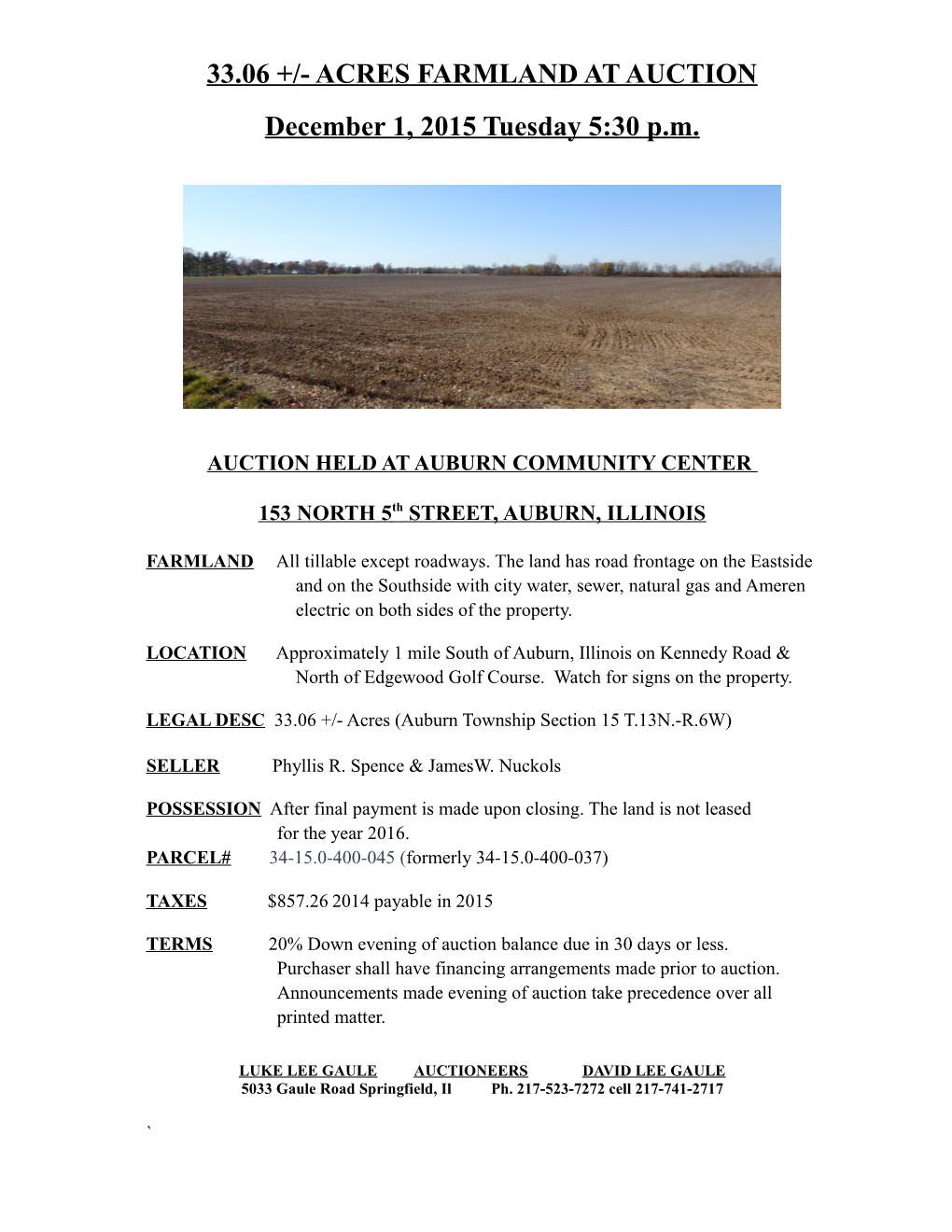 33.06 +/- Acres Farmland at Auction