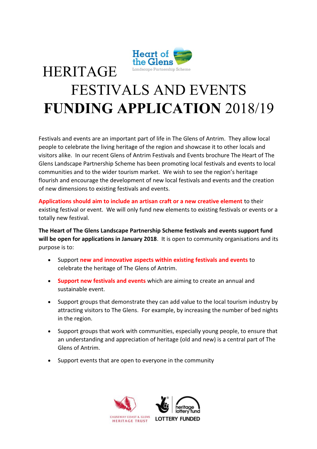 Heritage Festivals and Events Funding Application 2018/19