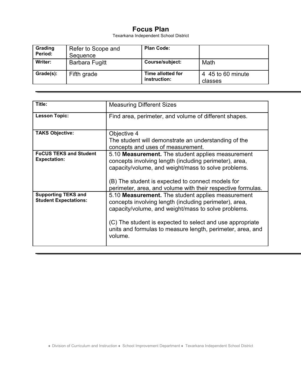 TEKS Lesson Plan/Unit Plan