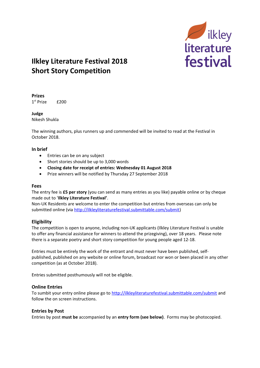 Ilkley Literature Festival Poetry & Short Story Competition 10