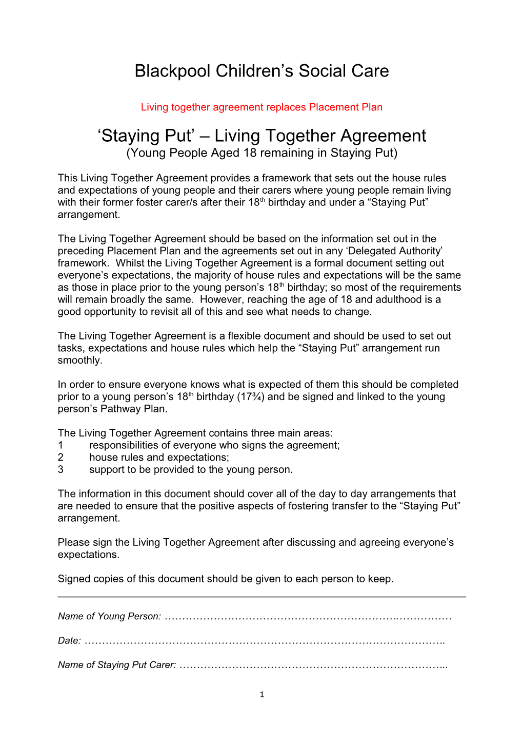 Living Together Agreement