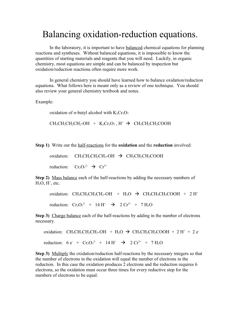 Balancing Oxidation-Reduction Equations