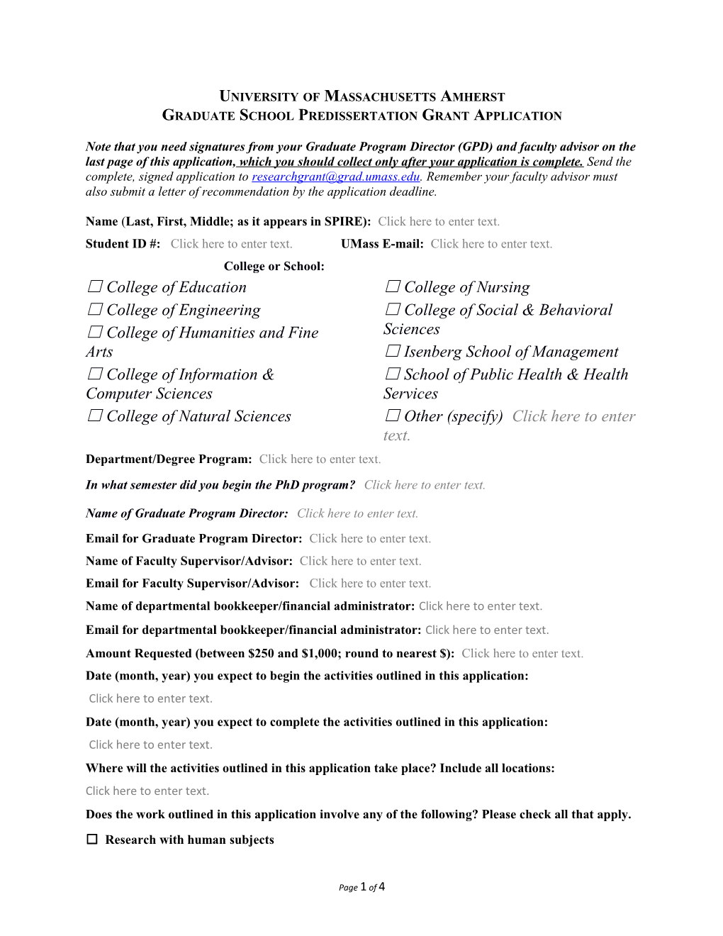 Graduate School Predissertation Grant Application