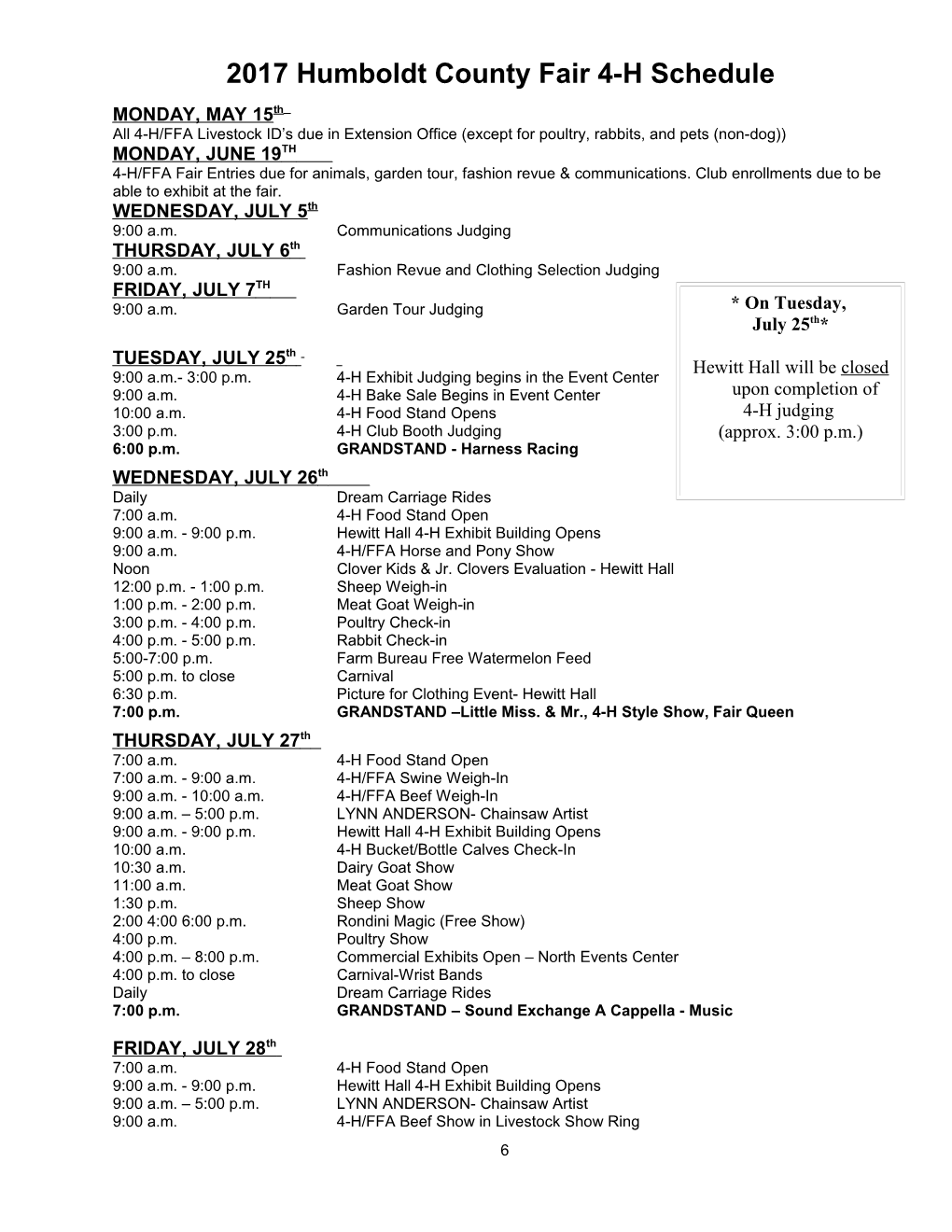 2000 Humboldt County Fair Schedule