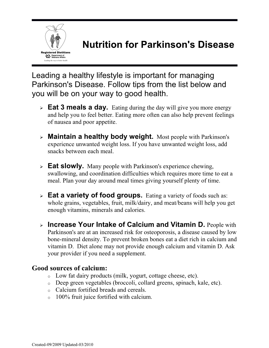 Nutrition for Parkinson's Disease