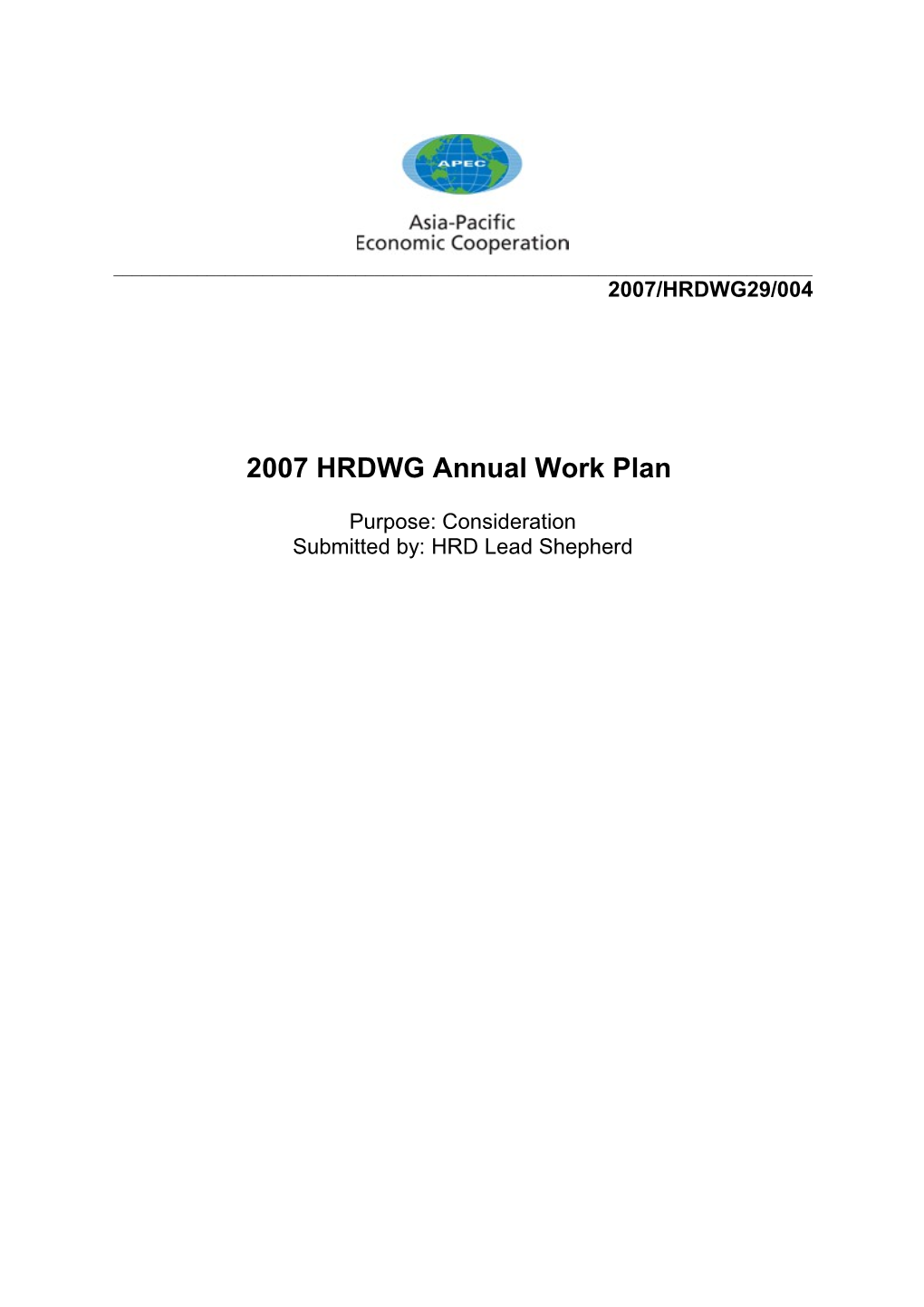 2007 HRDWG Annual Work Plan