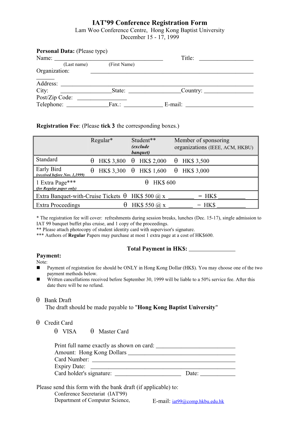 IAT'99 Registration Form