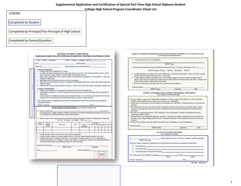 Supplemental Application and Certification of Special Part-Time High School Diploma Student