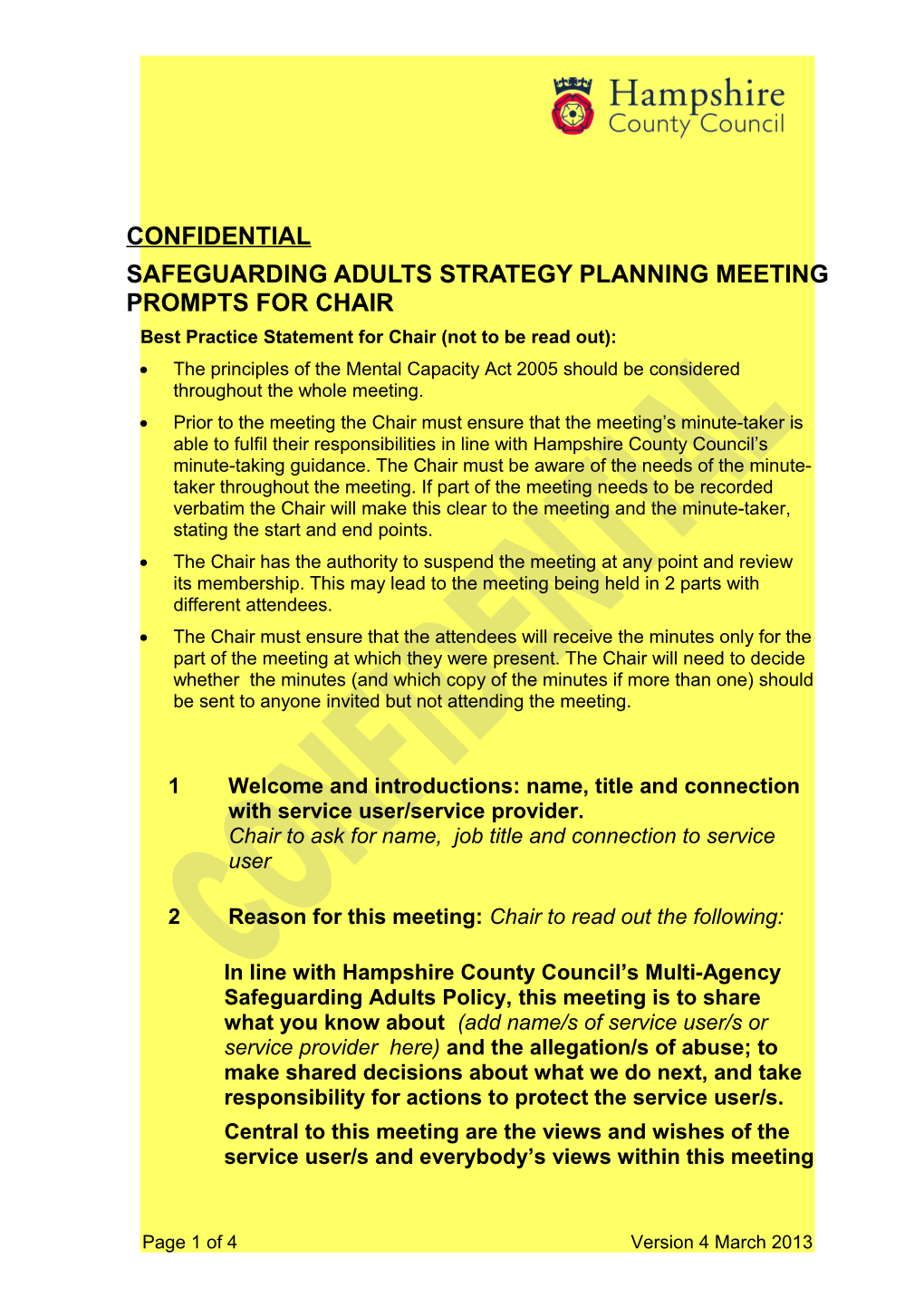 Safeguarding Adults Strategy Planningmeeting Prompts for Chair