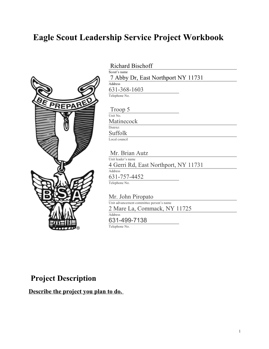 Eagle Scout Leadership Service Project Workbook