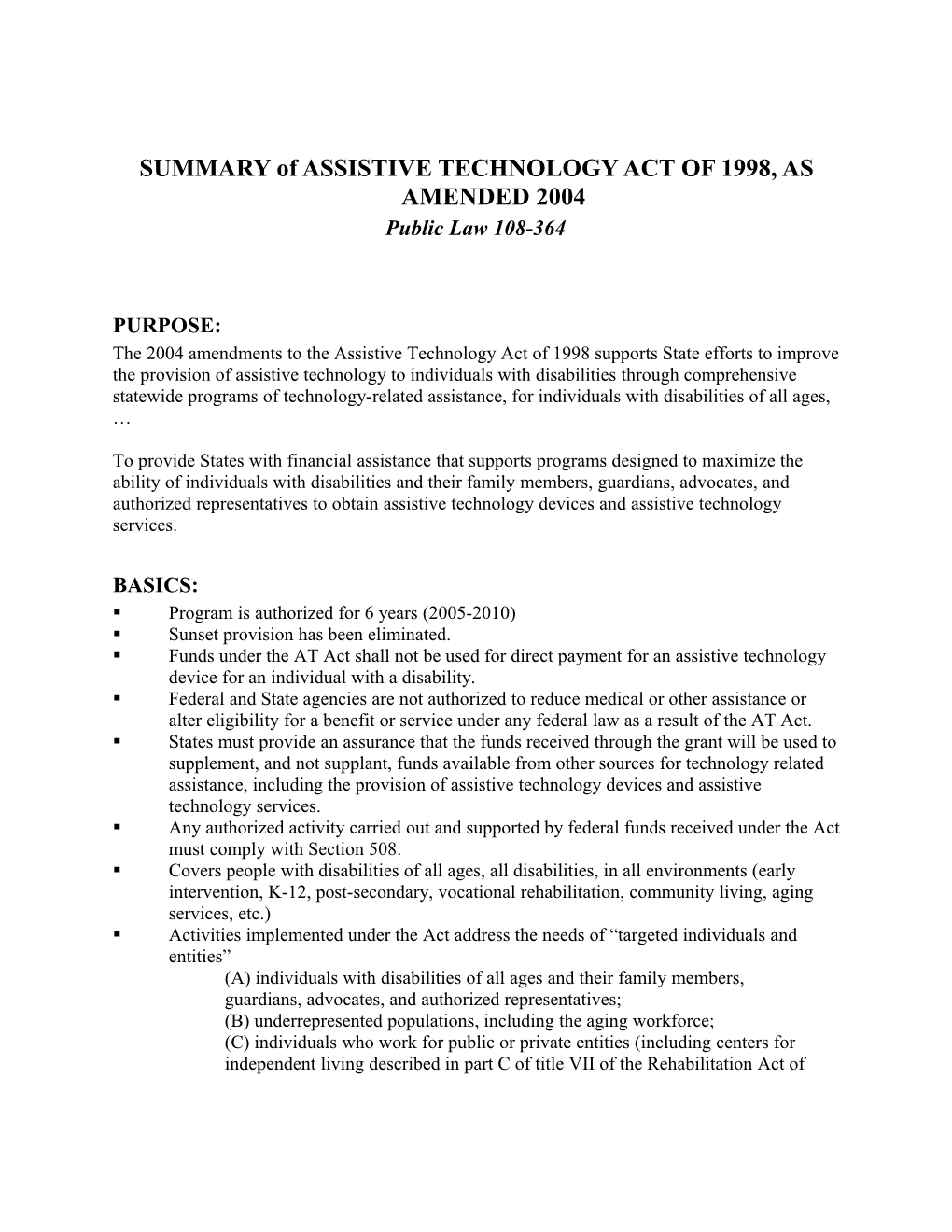 2004 Amendments to the Assistive Technology Act of 1998