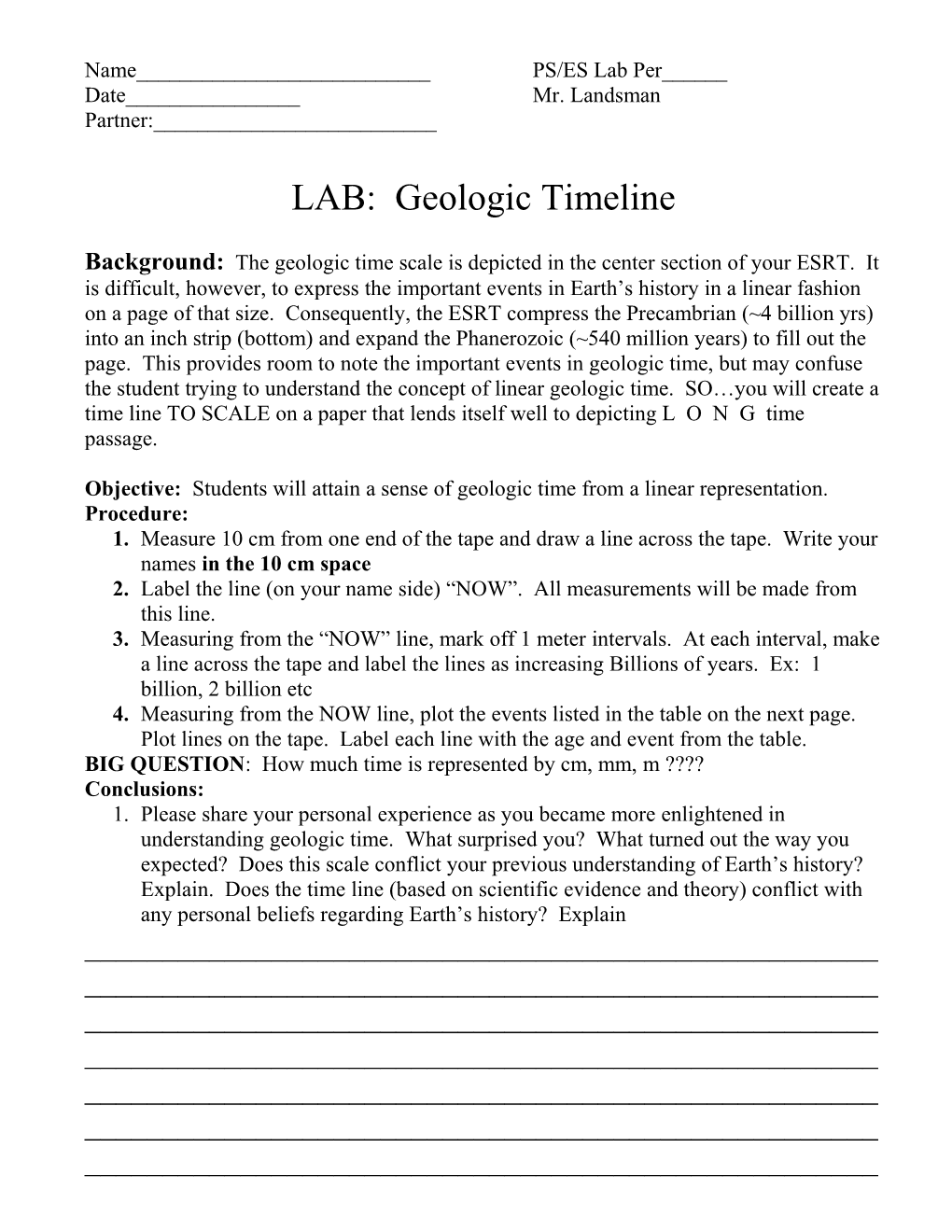 LAB: Geologic Timeline