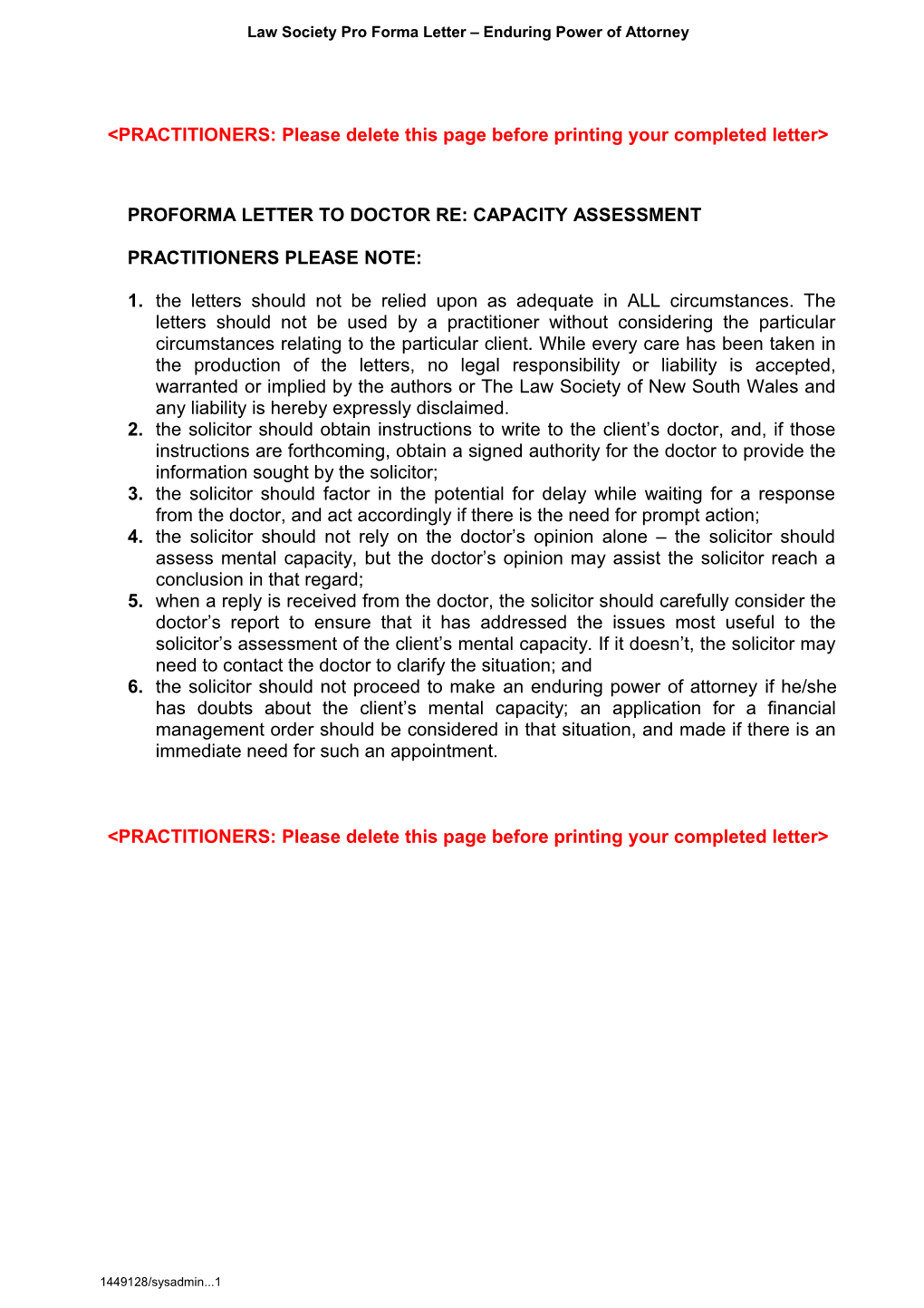 Law Society Pro Forma Letter Enduring Power of Attorney