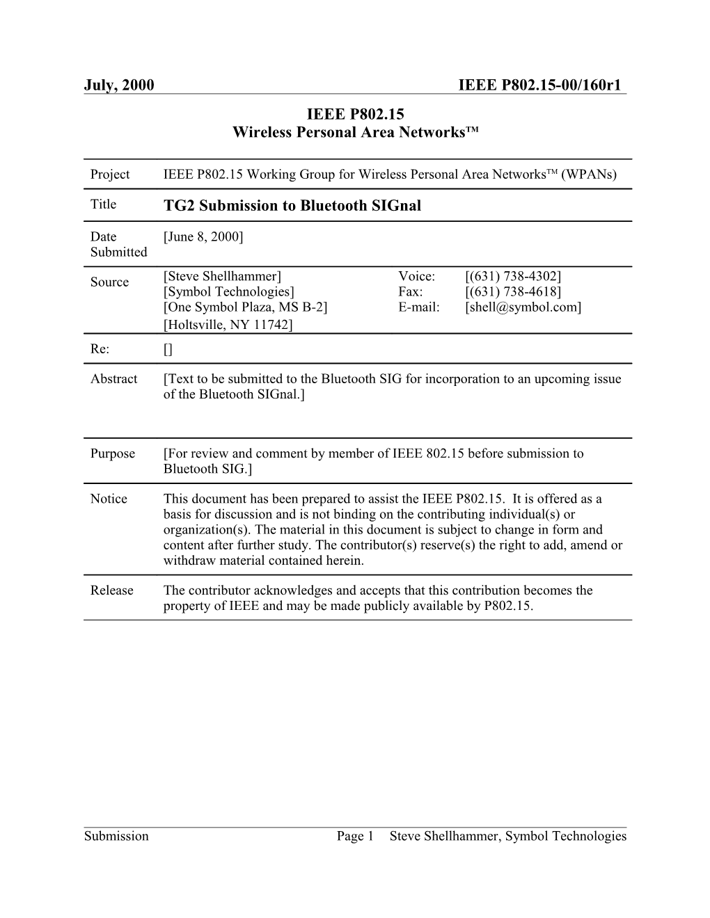 TG2 Submission to Bluetooth Signal