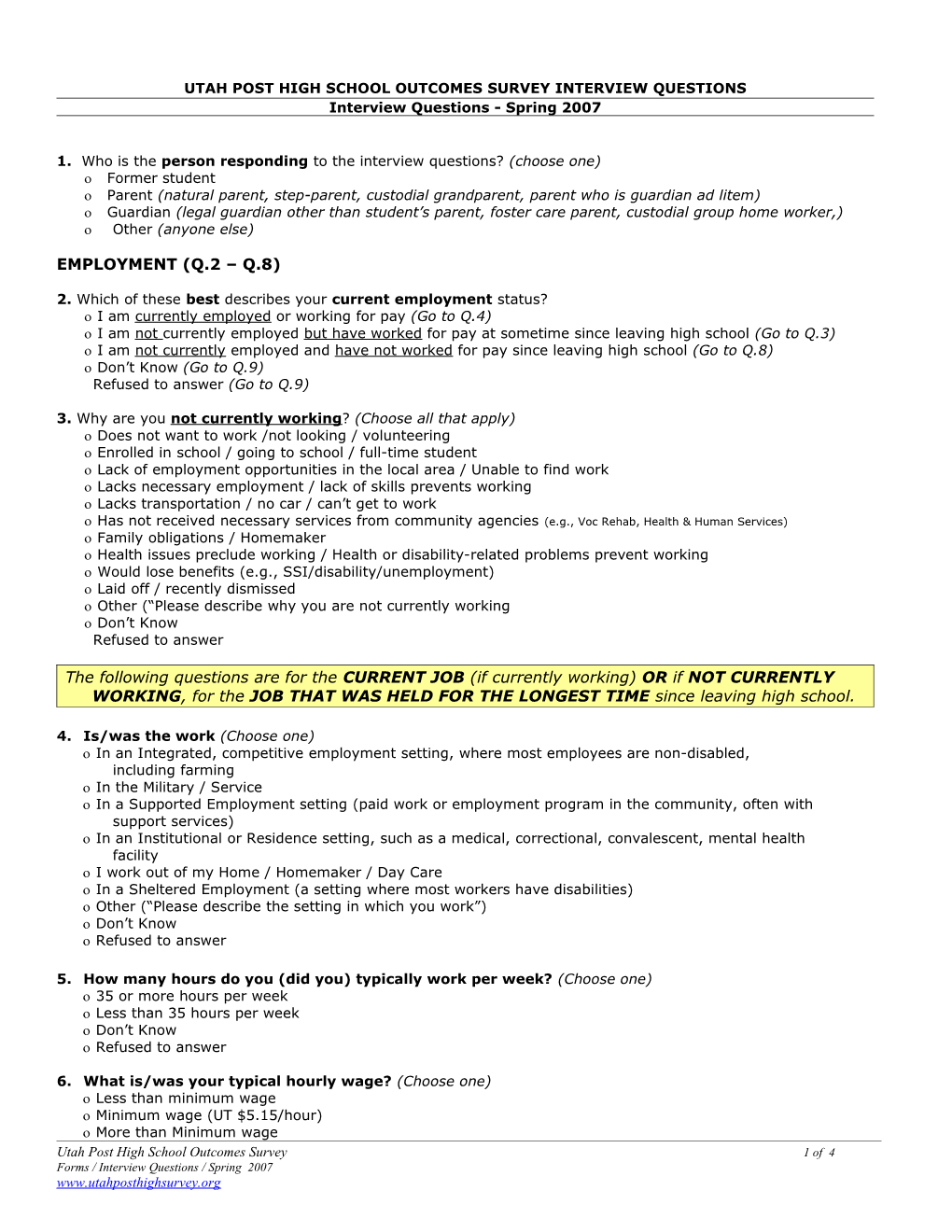 11/11/05 Draft Proposal for Changing Questions to Work with Exit Interview