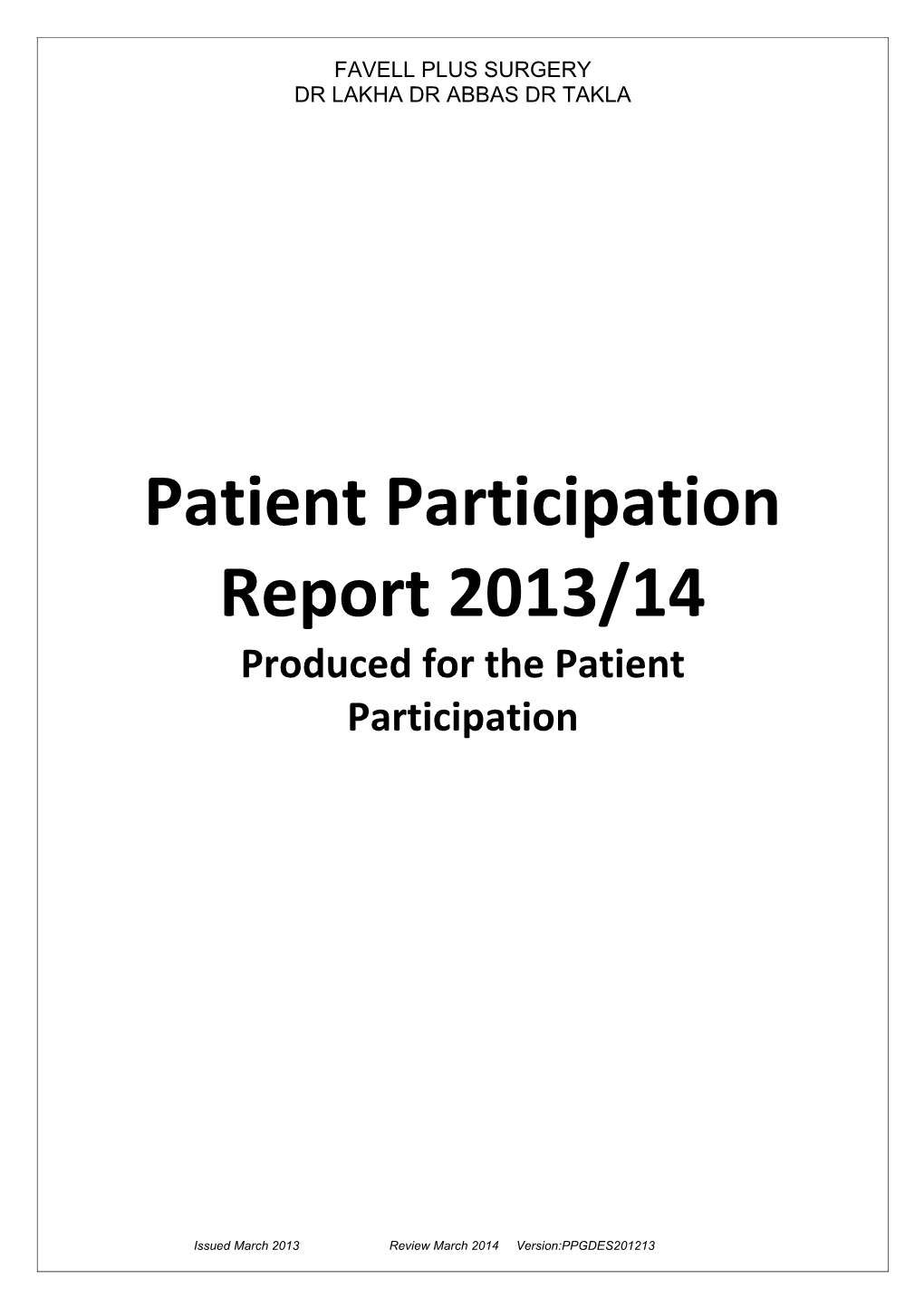 Produced for the Patient Participation