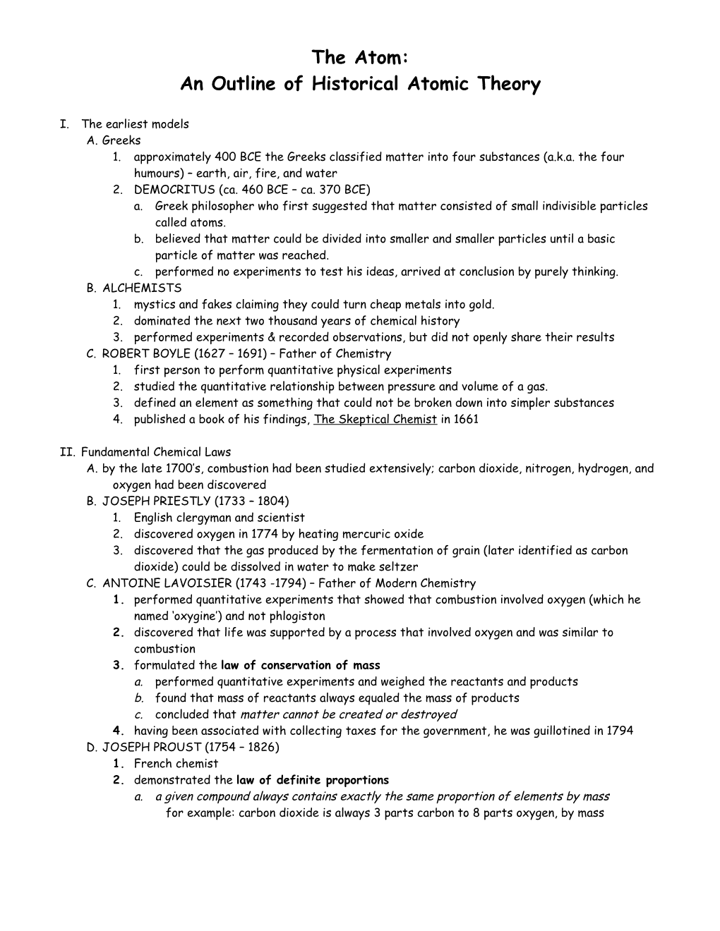 An Outline of Historical Atomic Theory