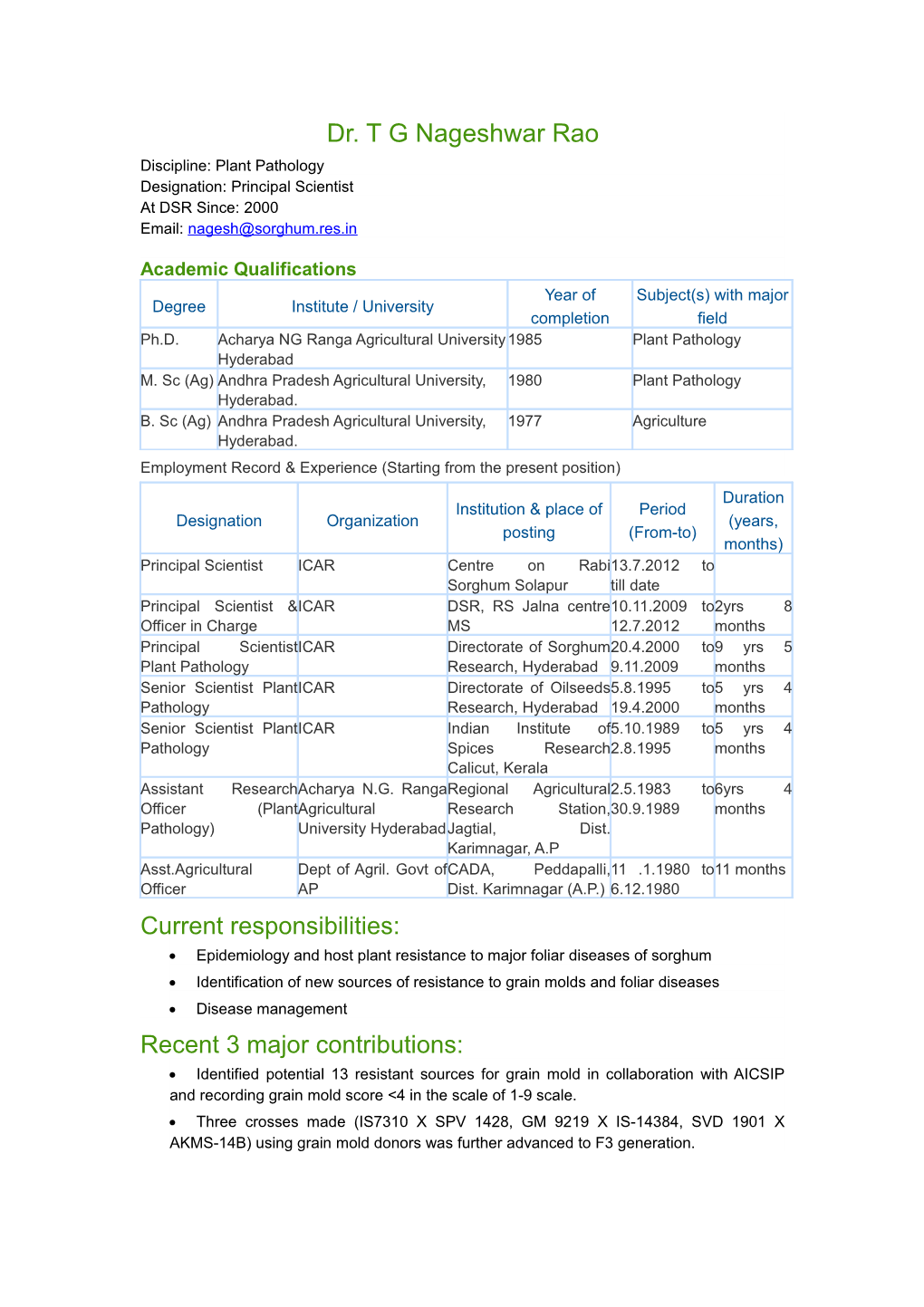 Employment Record & Experience (Starting from the Present Position)