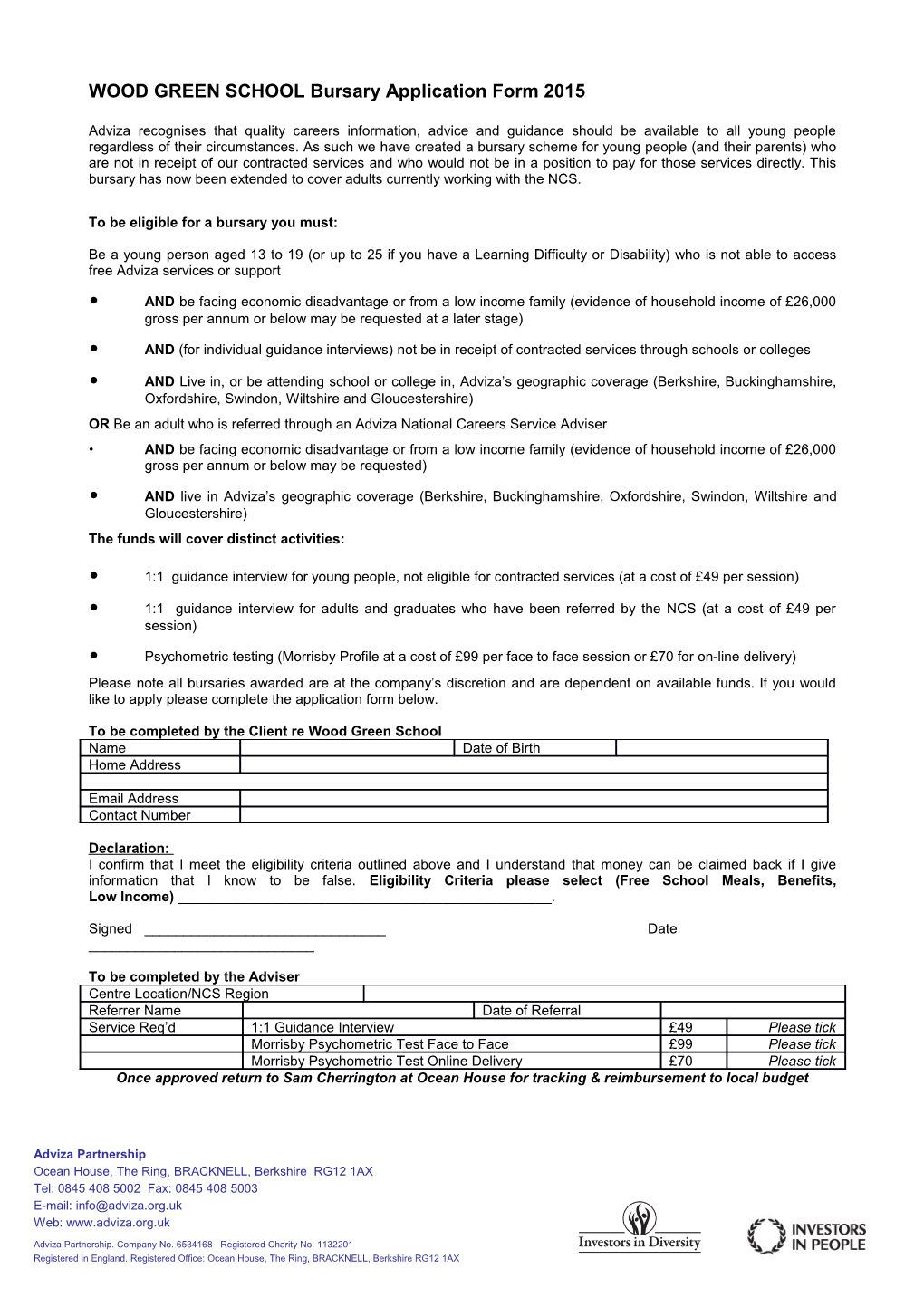 Bursary Application Form July 2014