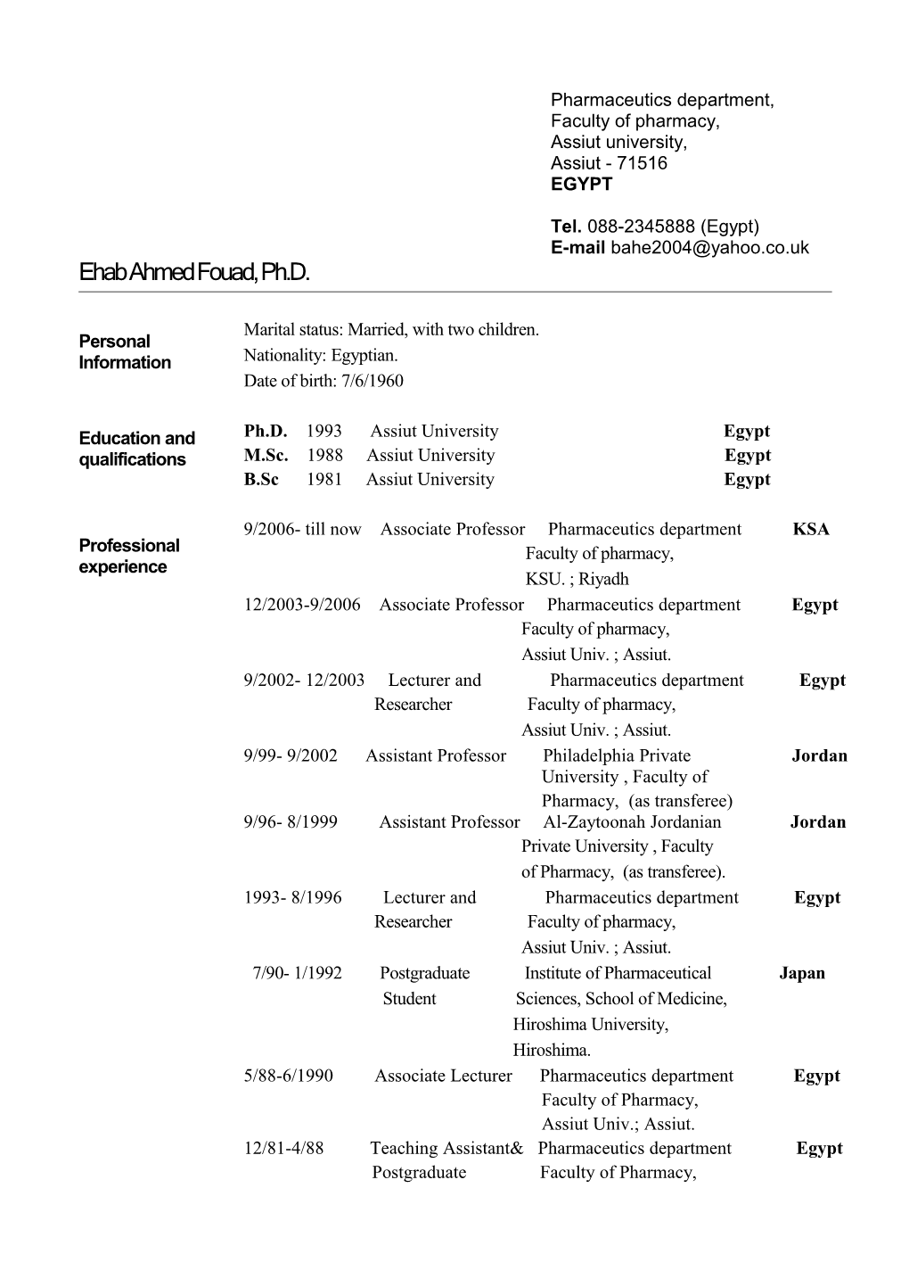 Pharmaceutics Department, Faculty of Pharmacy