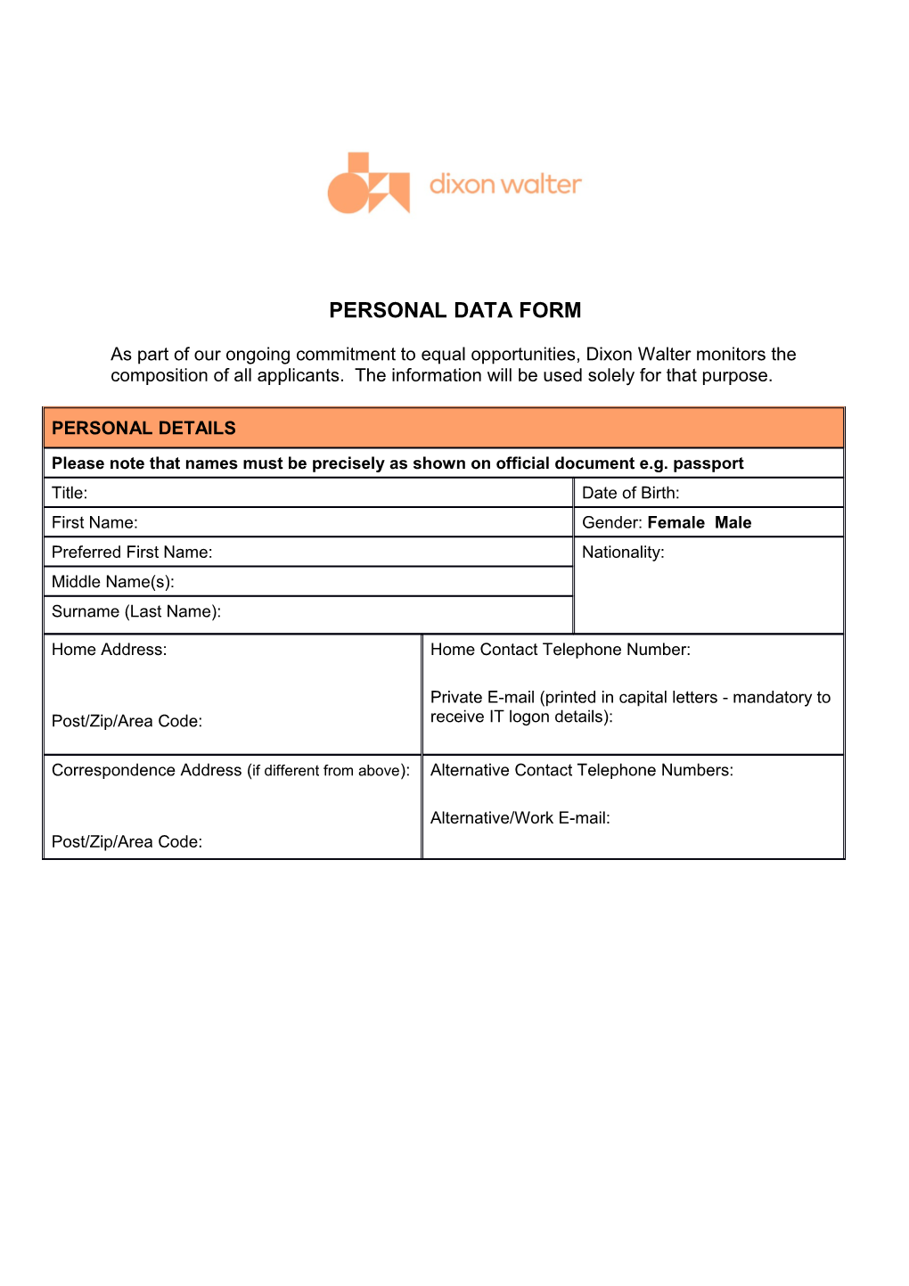 Personal Data Form