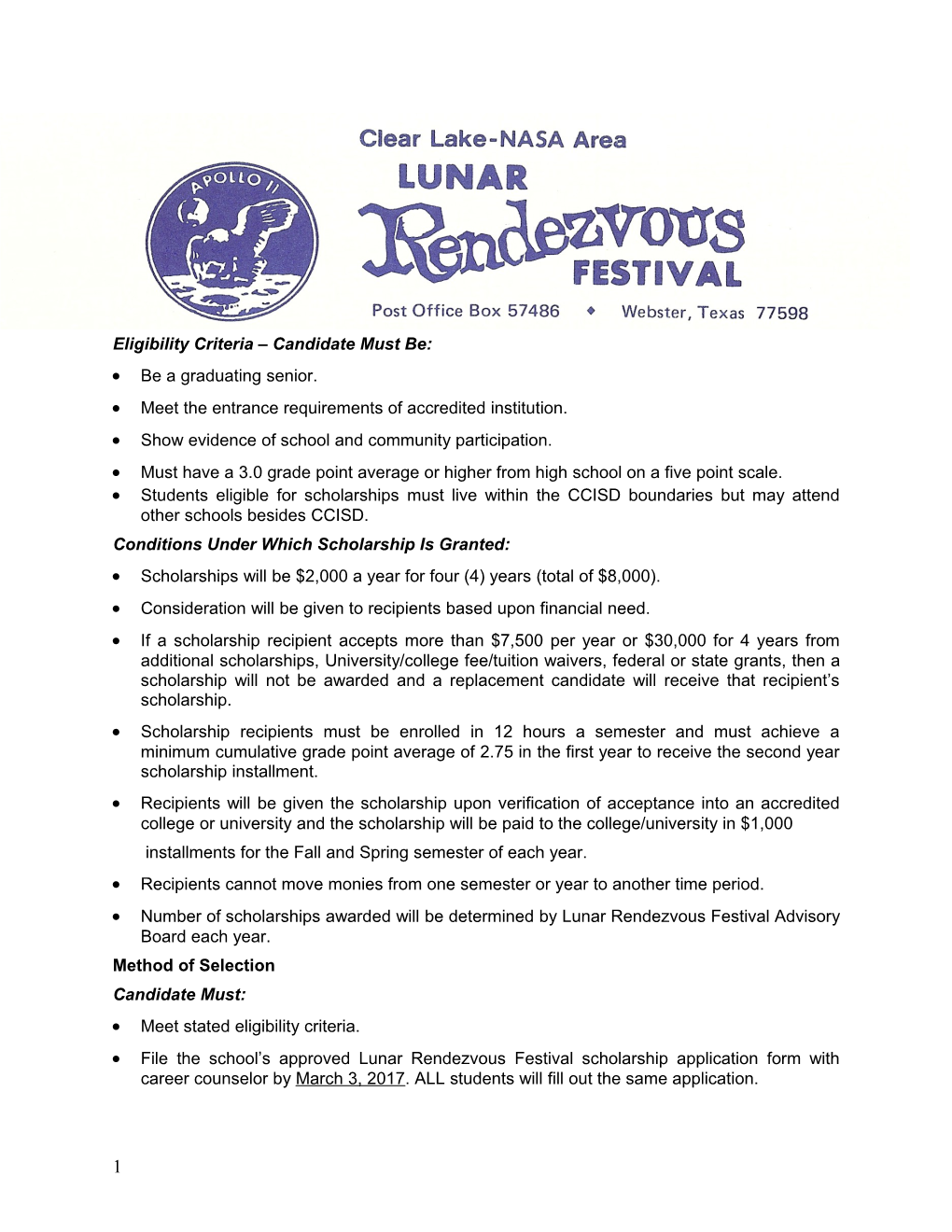 Lunar Rendezvous Festival Scholarships