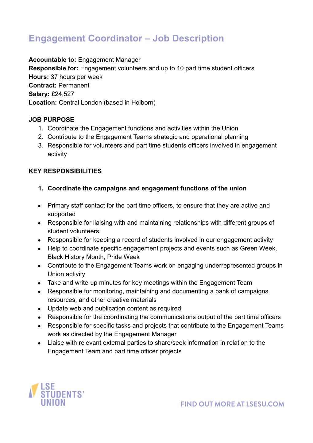 Engagement Coordinator Job Description