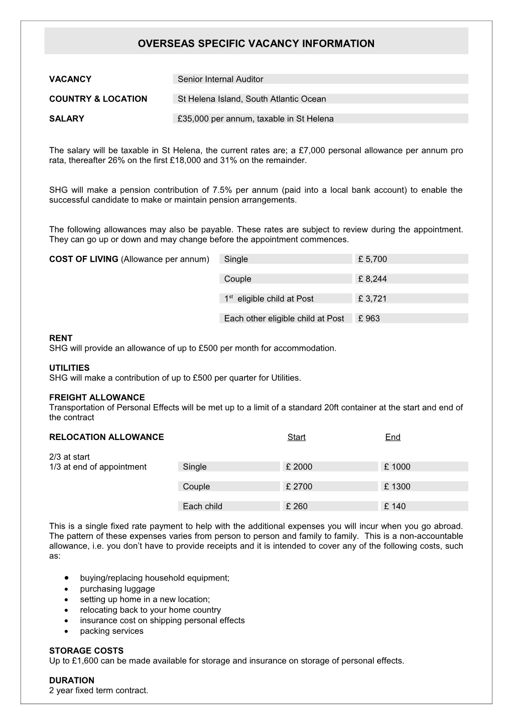 Overseas Specific Vacancy Information