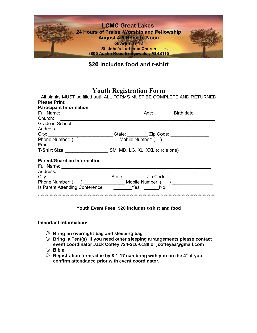 Youth Conference Registration Form