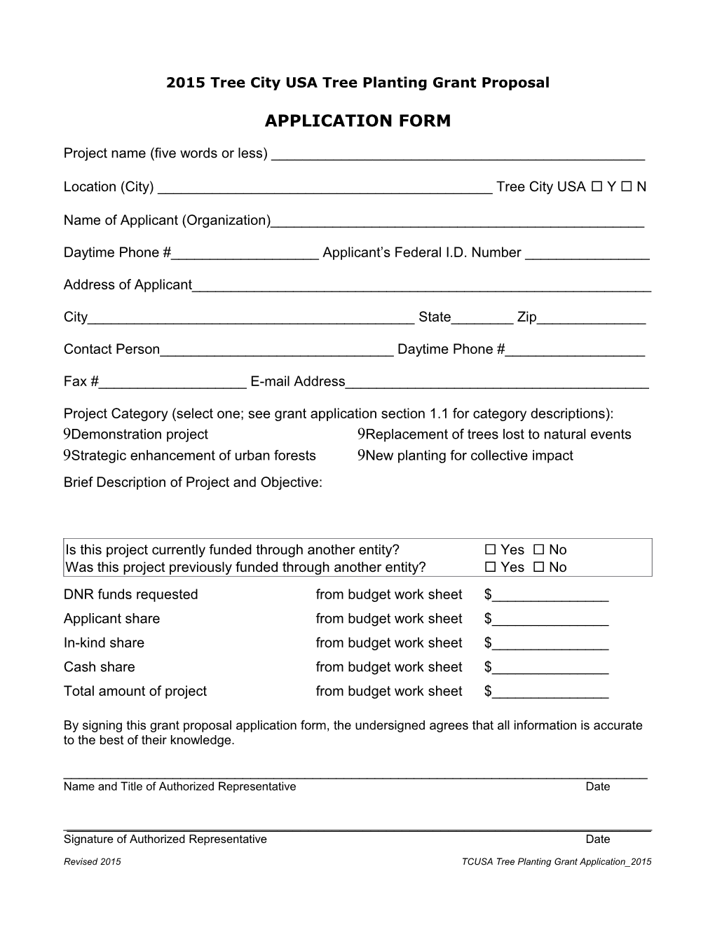 Community Forestry Tree Planting Grant Application