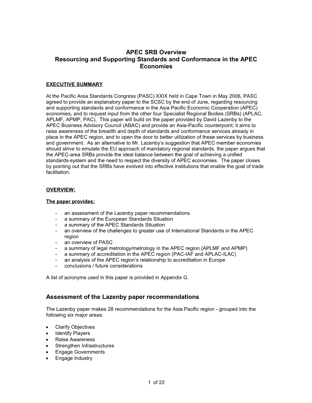 APEC SRB Overview