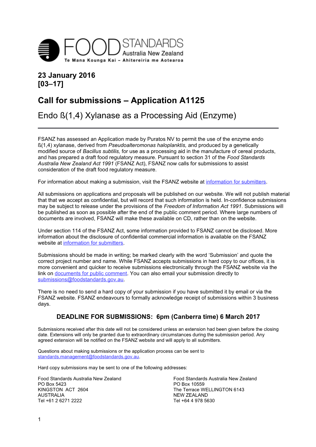 A1125 Endoxylanase As a PA CFS