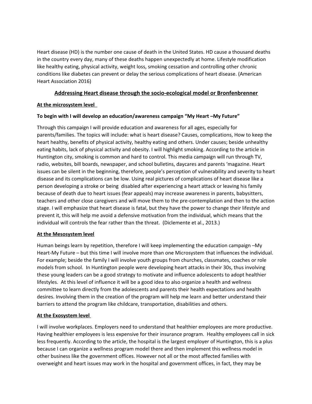 Addressing Heart Disease Through the Socio-Ecological Model Or Bronfenbrenner