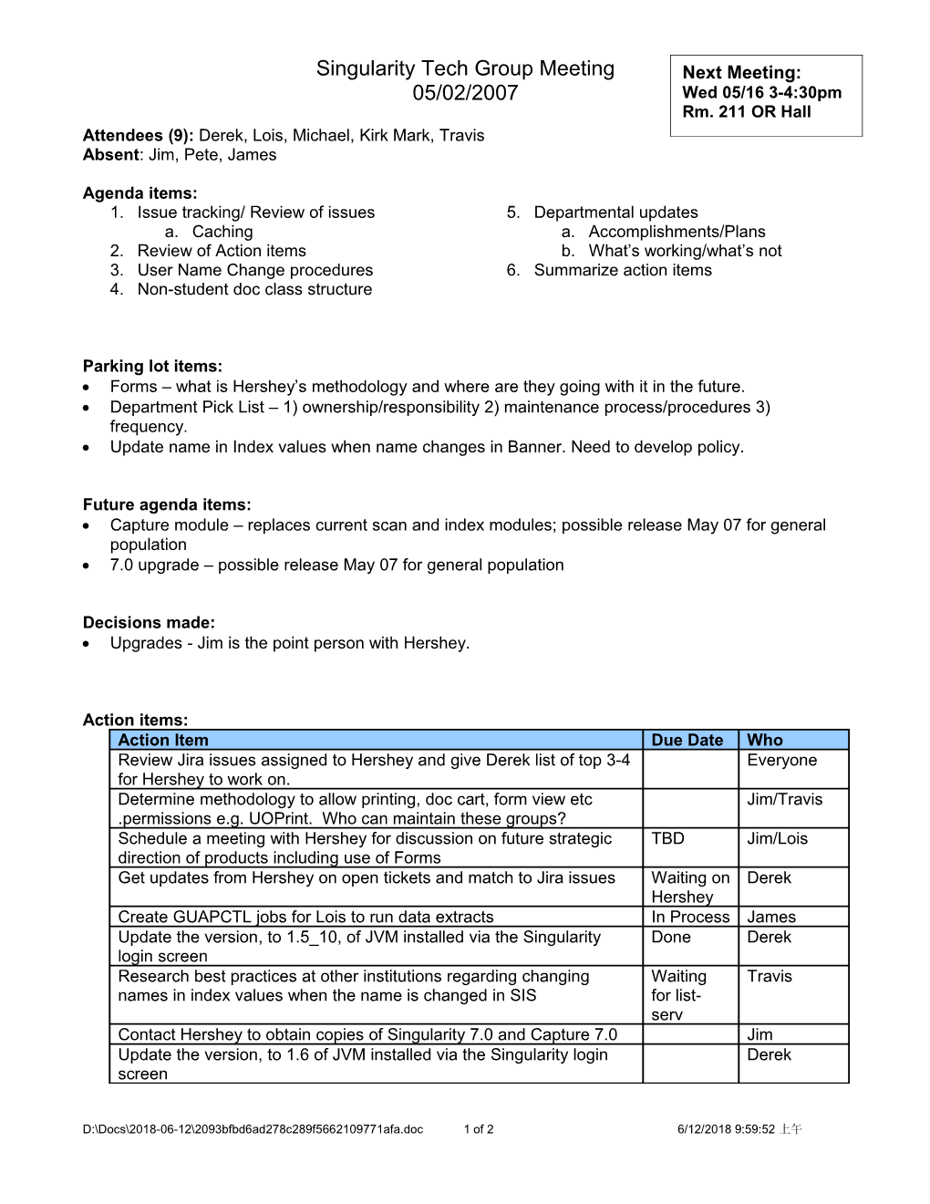 Registrar and Admissions Imaging Meeting Minutes - 02/07/06 s1