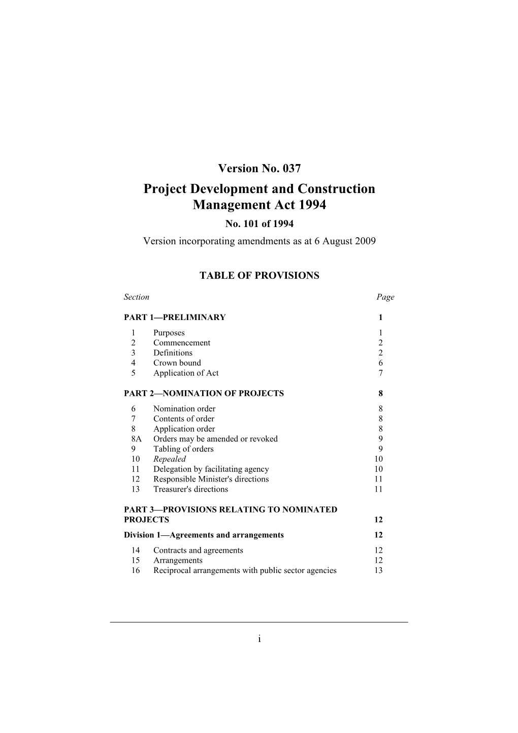 Project Development and Construction Management Act 1994