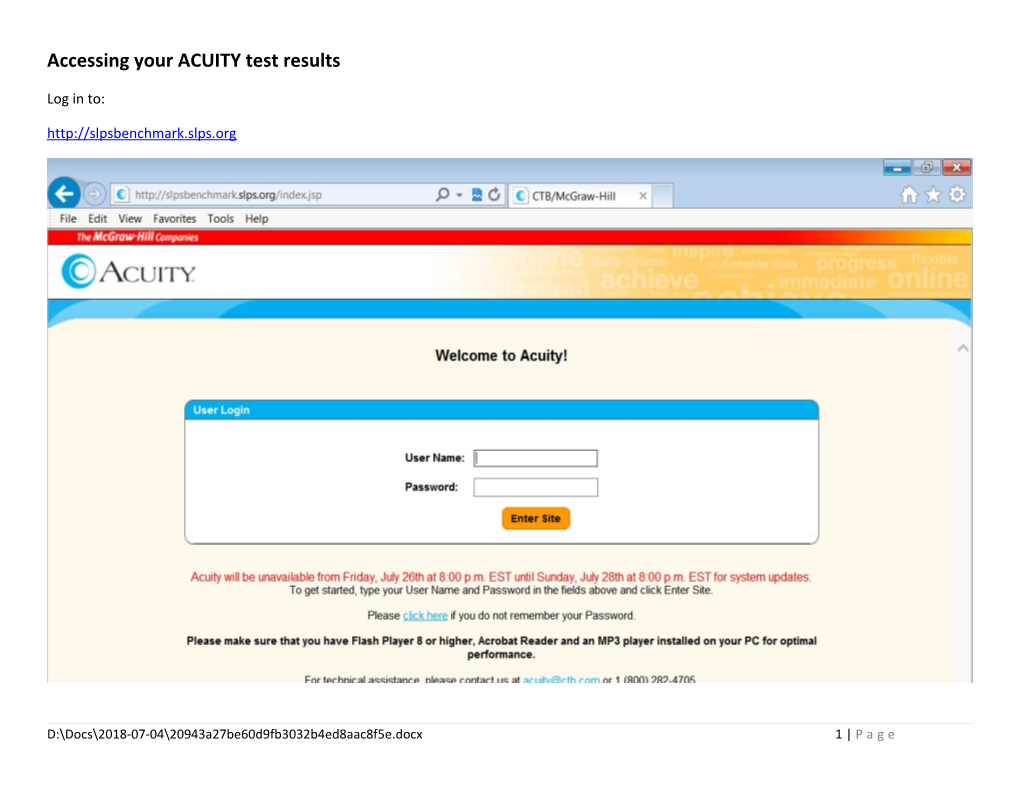 Accessing Your ACUITY Test Results