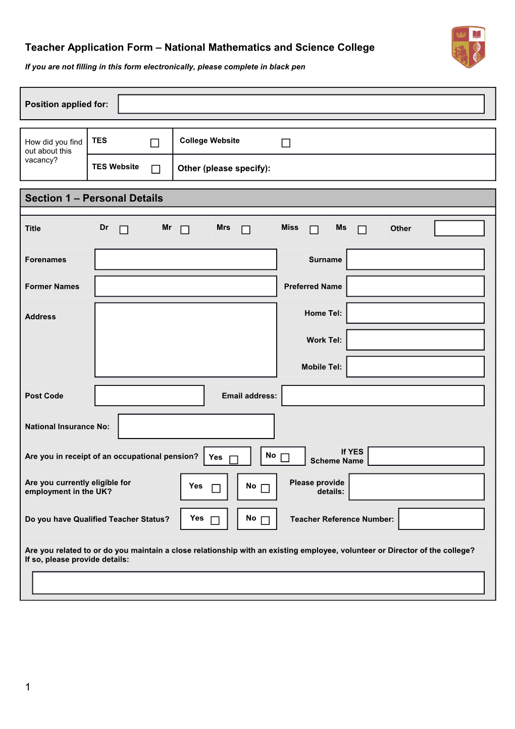 Your Completed Application Form Should Be E-Mailed To