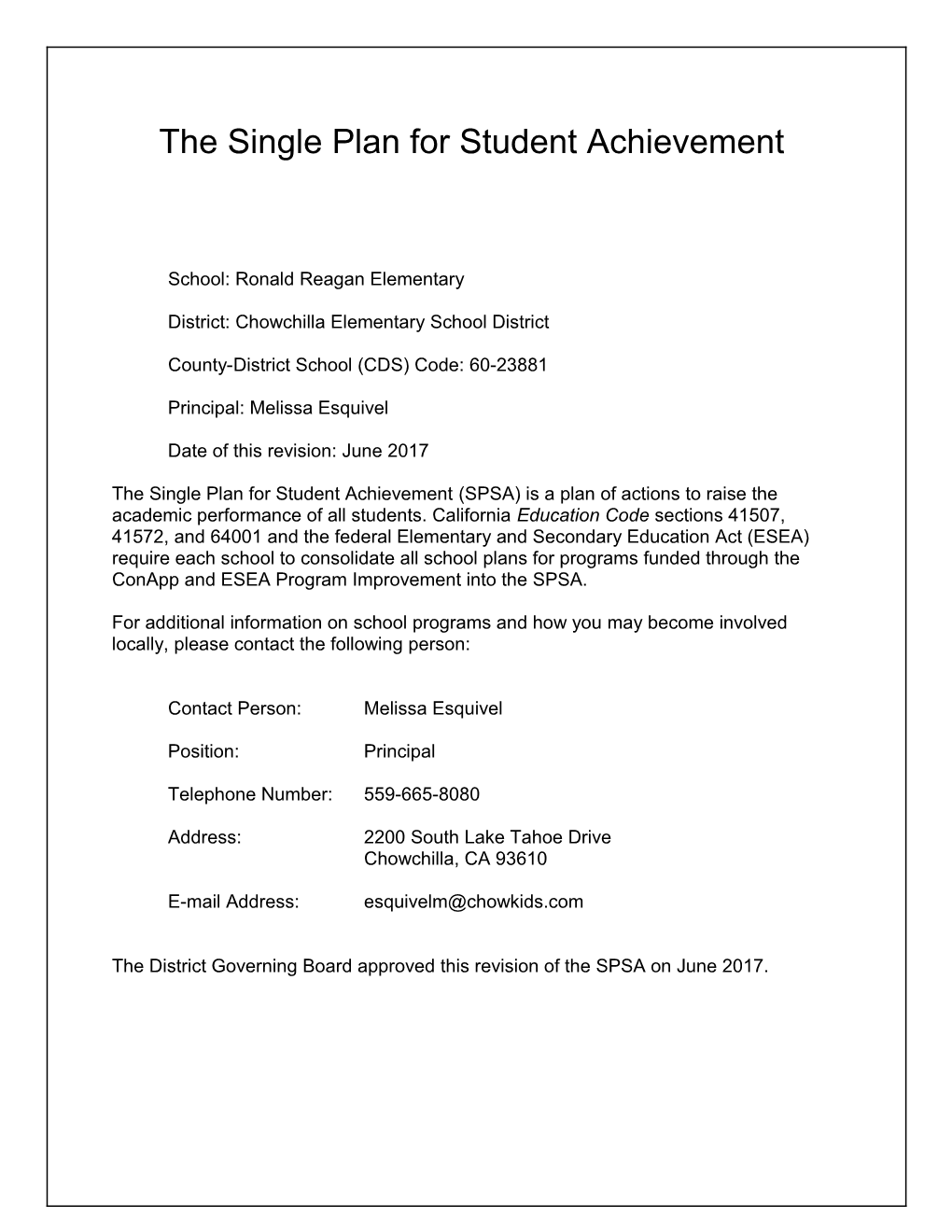 Single Plan for Student Achievement-Part II - Local Educational Agency Plan (CA Dept Of