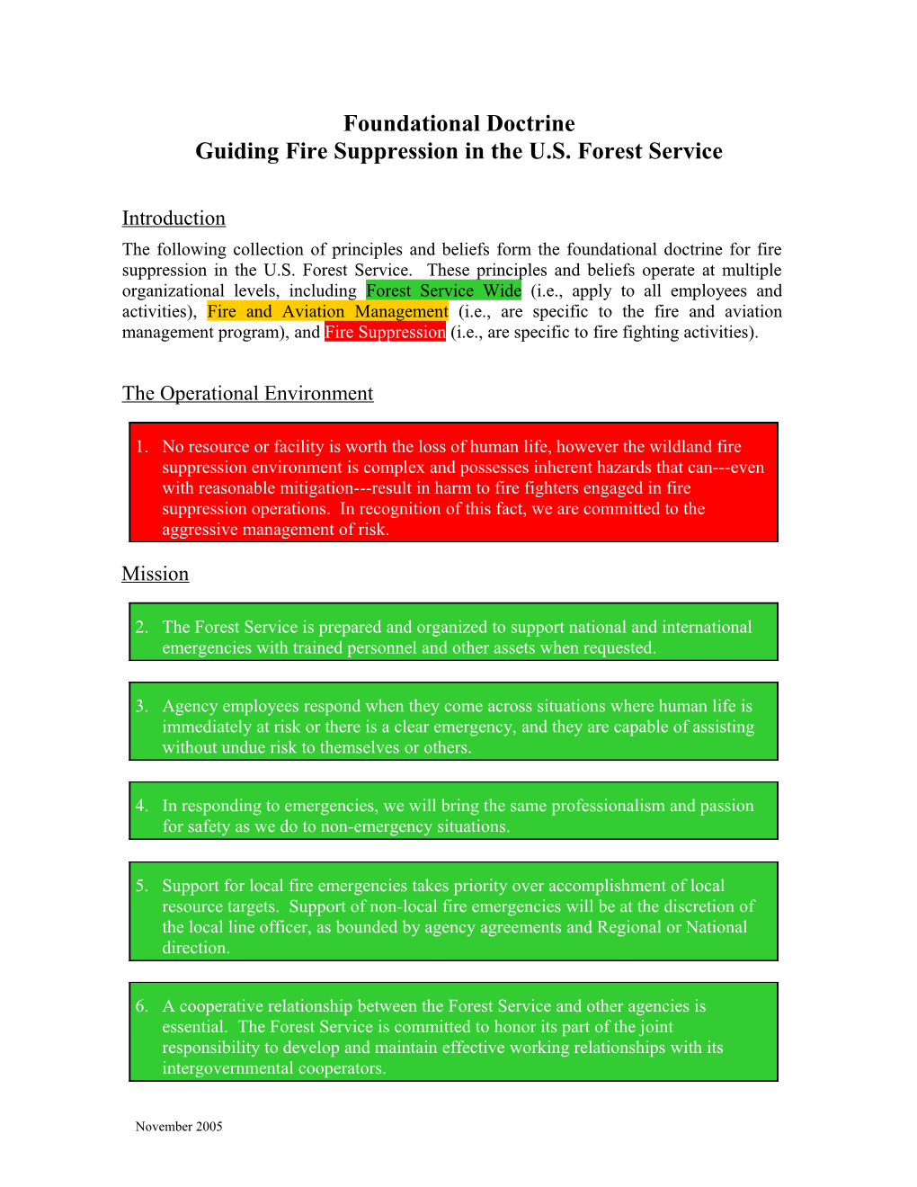 Fire Suppression Foundational Doctrine