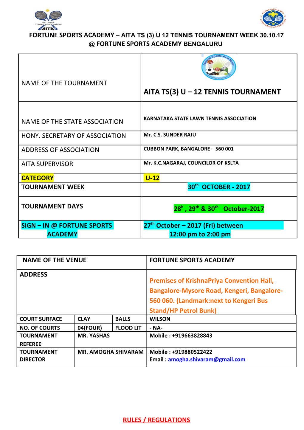 Tournament Fact - Sheet s4