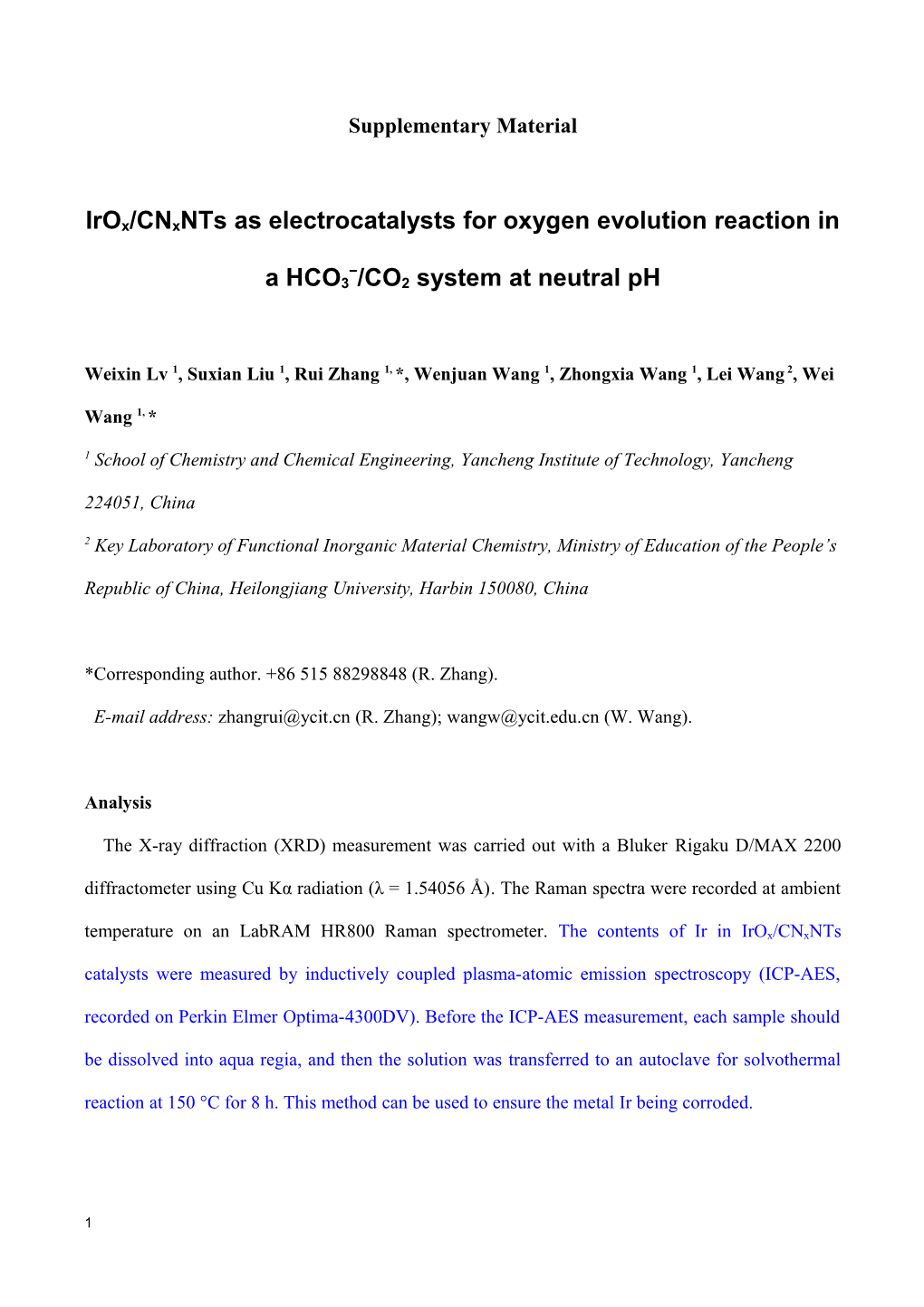Irox/Cnxnts As Electrocatalysts for Oxygen Evolution Reaction in a HCO3 /CO2 System At