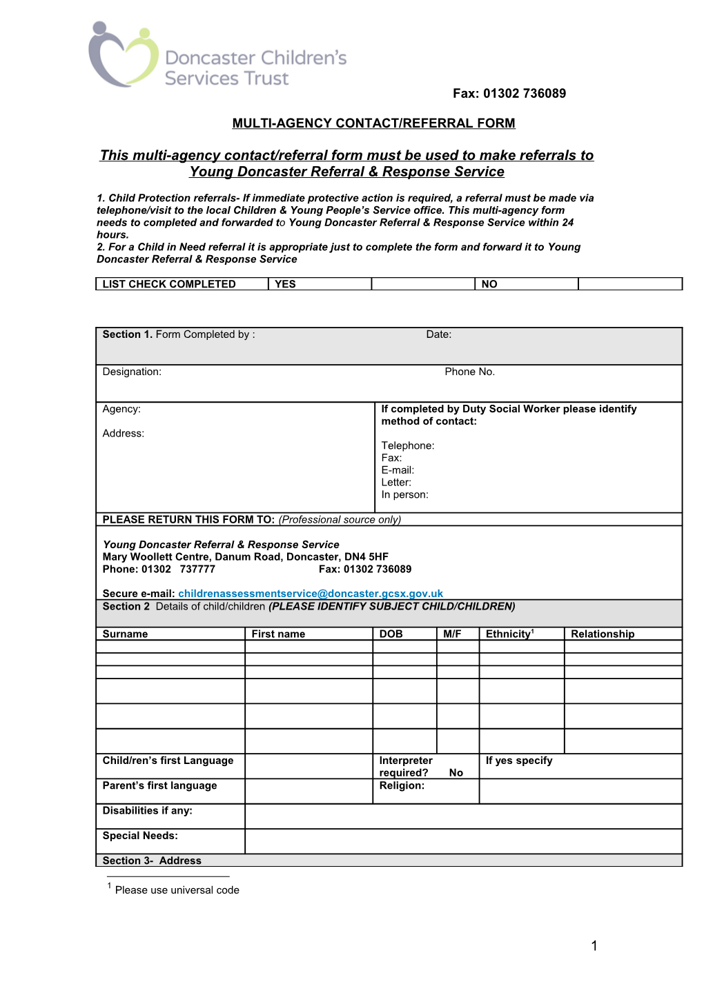 Multi-Agency Contact/Referral Form