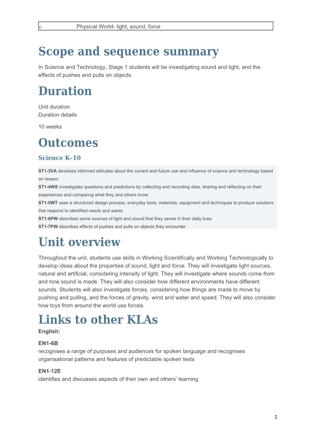 Scope and Sequence Summary