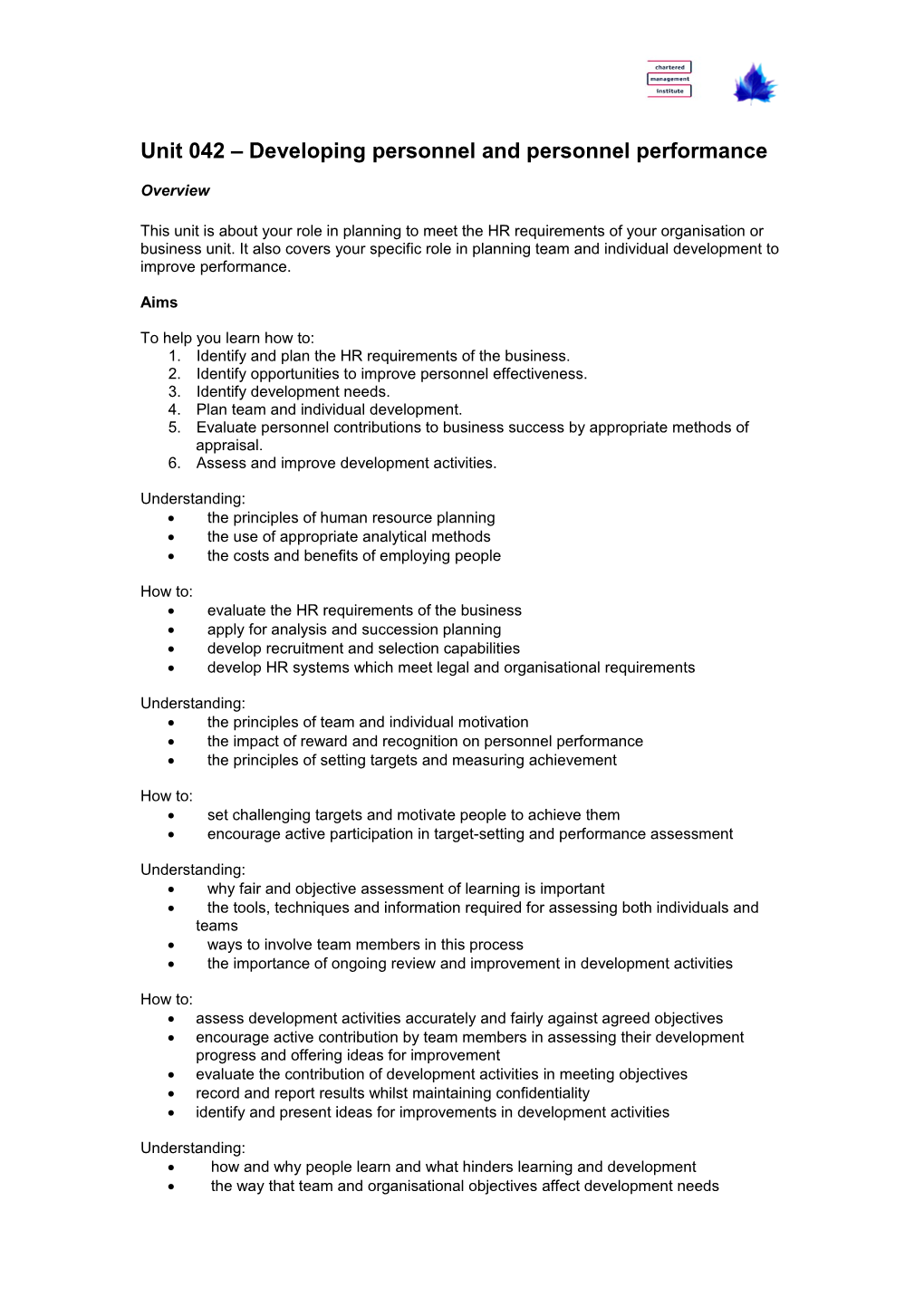 Unit 042 Developing Personnel and Personnel Performance