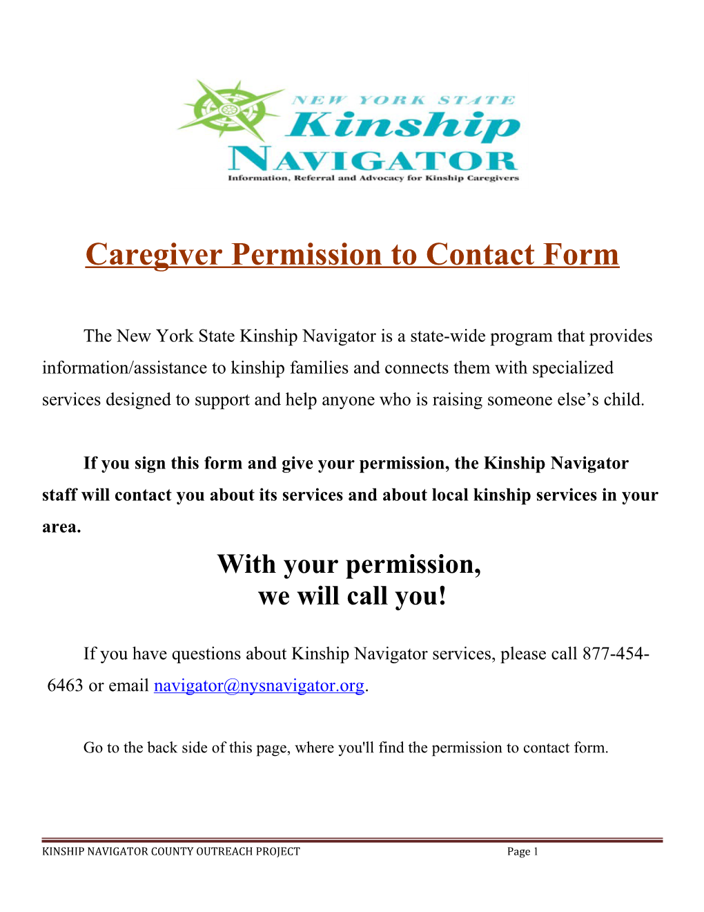 Caregiver Permission to Contact Form