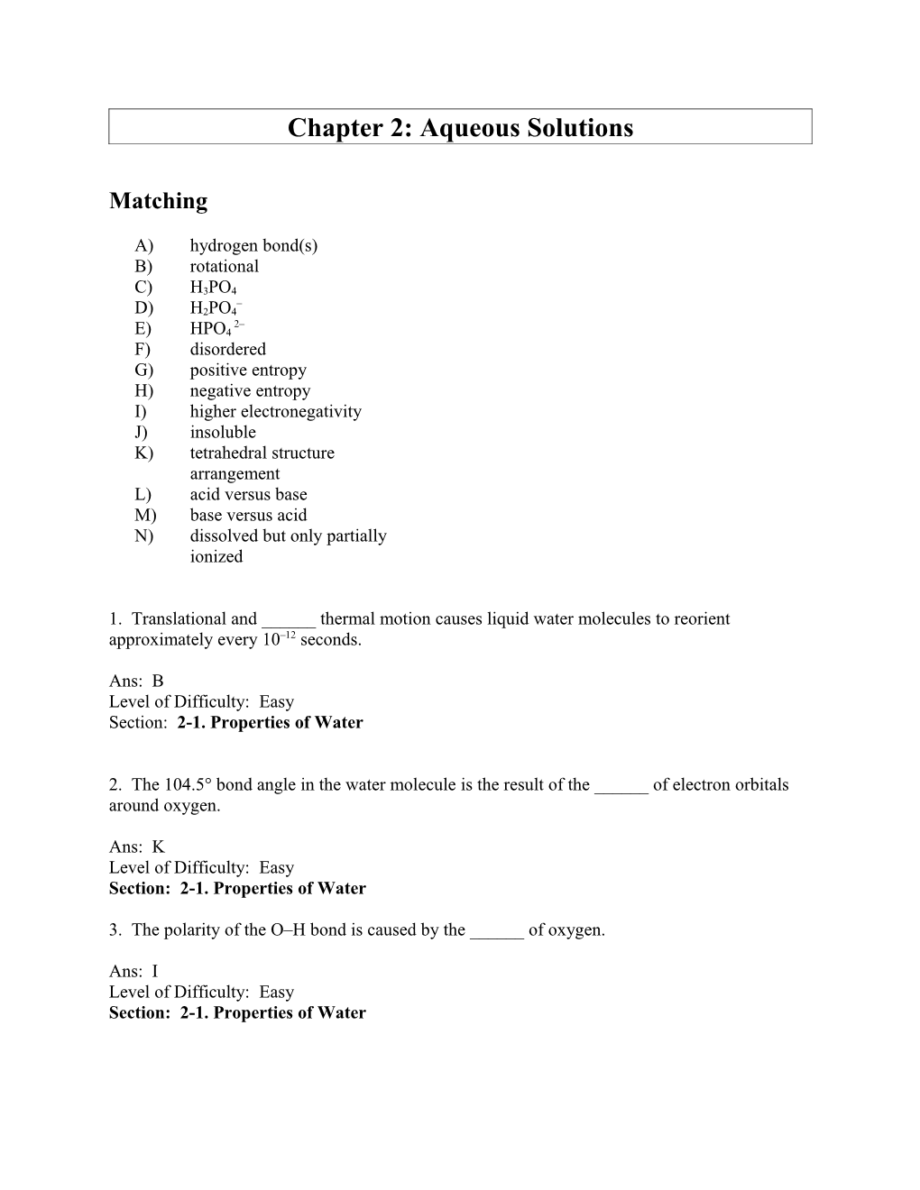 Chapter 2: Aqueous Solutions