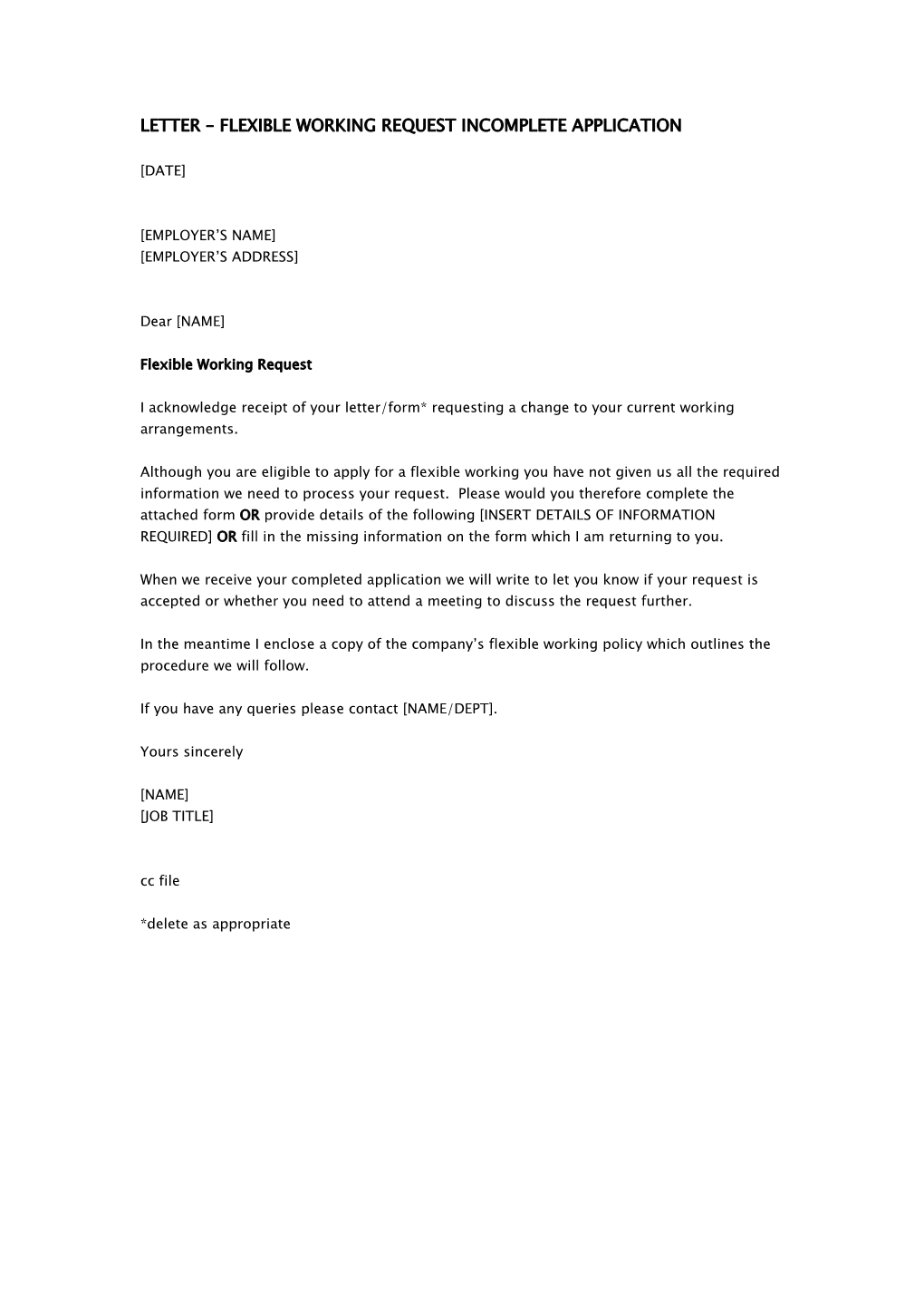 Letter Flexible Working Request